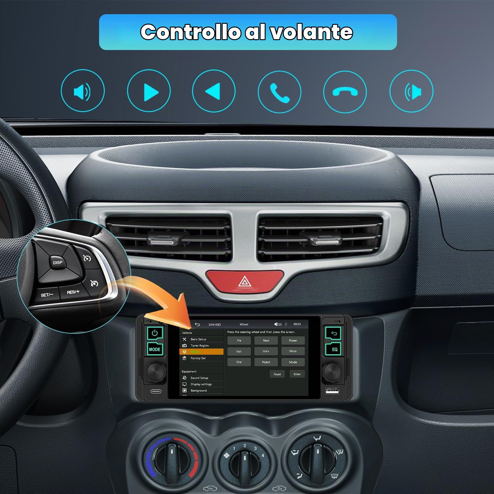 Inefala Autoradio 1 DIN con Wireless CarPlay Android Auto Mirror Link, 5.1 Pollici Touchscreen Stereo Auto Bluetooth 1 Din con Radio FM EQ SWC USB & Type-C SWC MIC Retrocamera