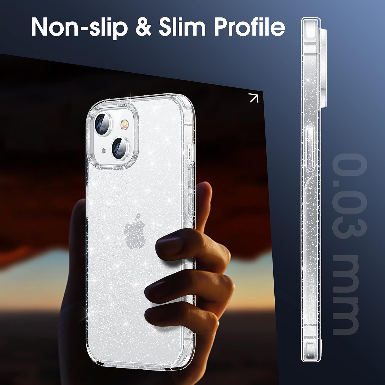 CASEKOO for iPhone 14 Plus Case Clear 6.7 inch 2022,[Non Yellowing] [Military Grade Protection][Anti-Scratch] Shockproof Protective Phone Bumper Slim Thin Cases Transparent Back Cover (Glittery Clear)