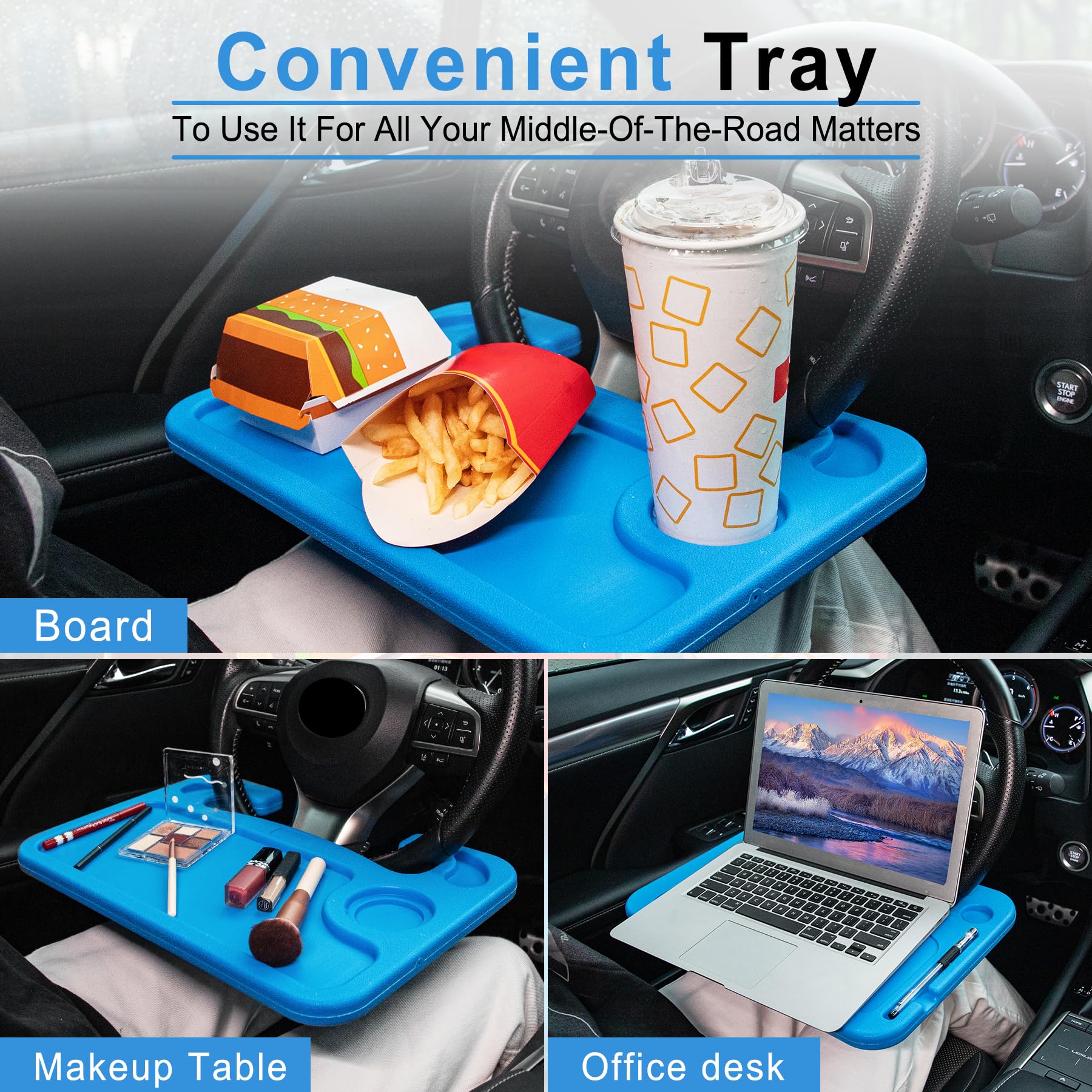 JUSTTOP Car Steering Wheel Desk, Travel Car Accessories, Car Stand Trays for Eating, Multipurpose Car Steering Wheel Desk Tray Table(Blue) view 2