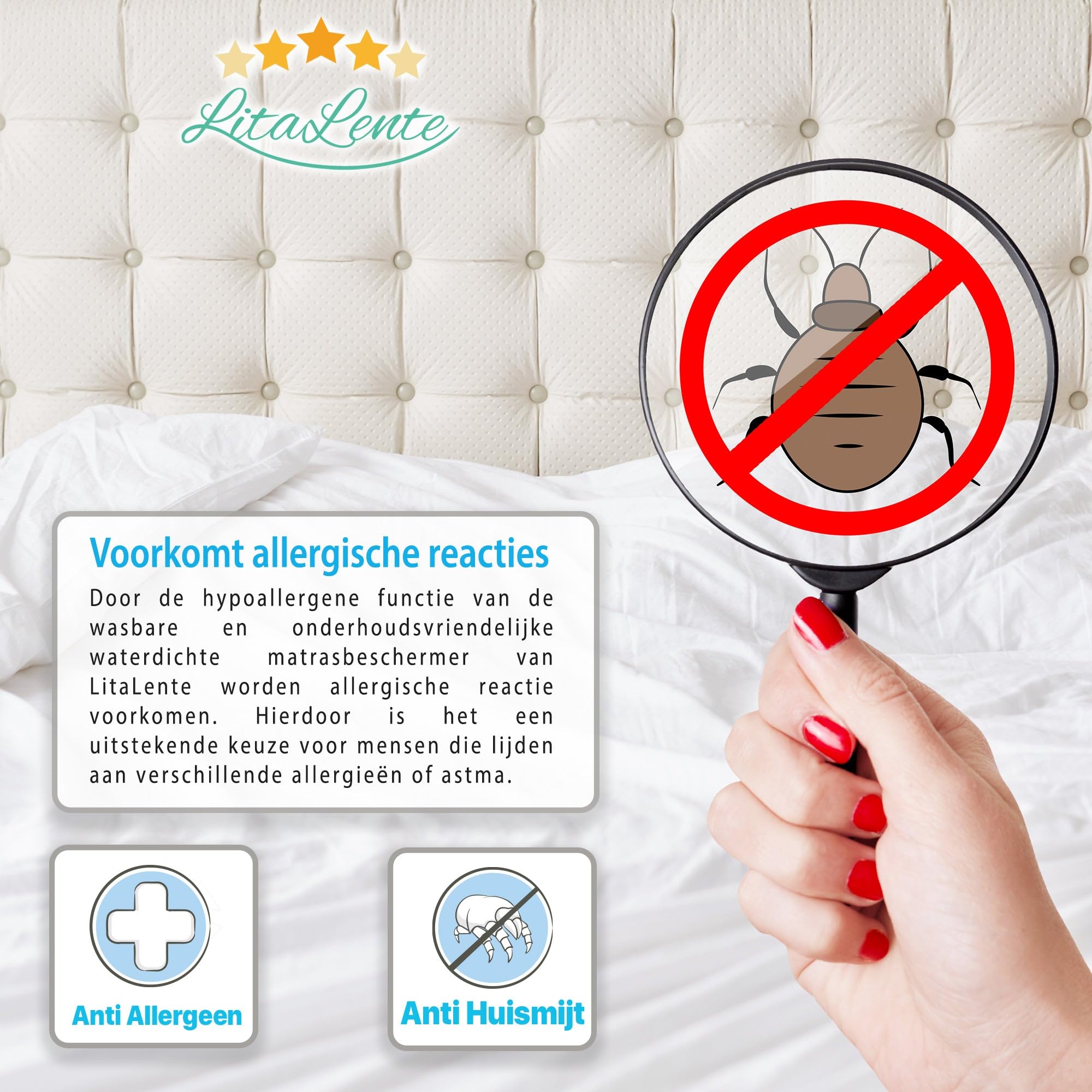 2x LitaLente Waterdicht Matrasbeschermer 140x200 - Hoeslakenbadstof - Antibacteriëel