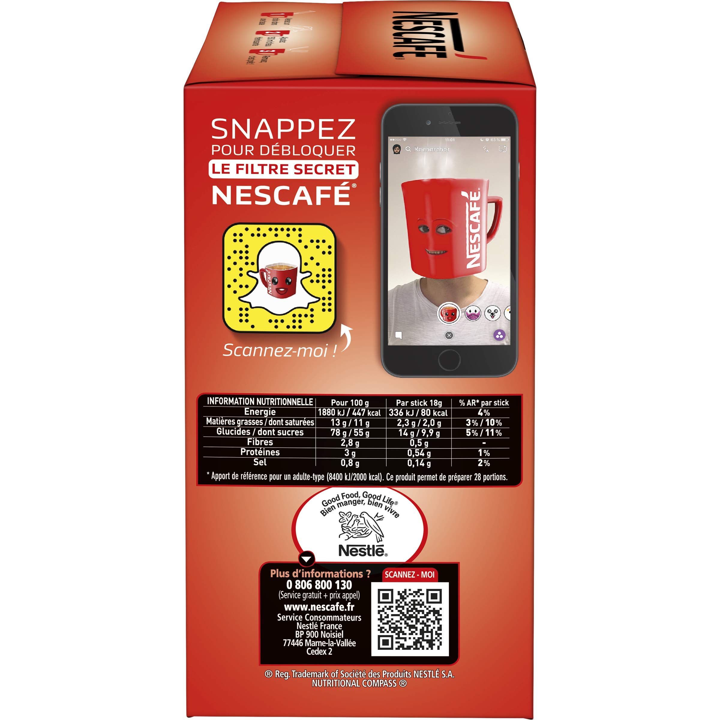 NESCAFÉ 3en1, Café au lait sucré, Café soluble, Boîte de 28 Sticks