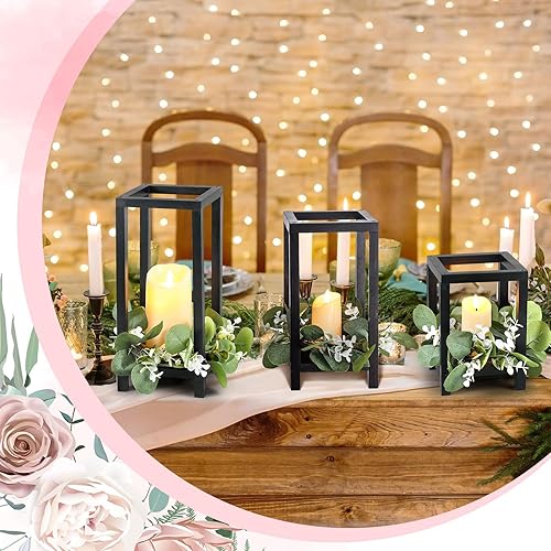 Miniatura 5 de Geelin Juego de 12 faroles de madera para decoración de boda, farol de granja, portavelas para mesa, farol de madera para boda, fiesta, baby shower,