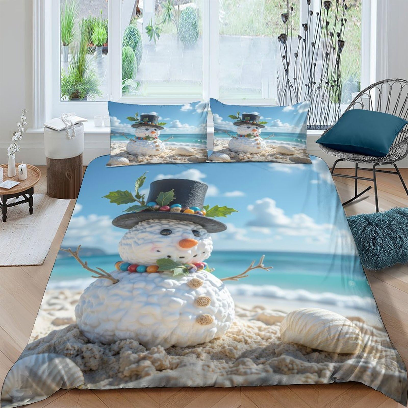 Housse de couette 3D microfibre résistante et super douce parure de lit snowman 220x240