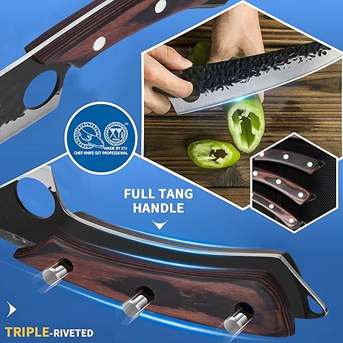 Miniatura 3 de XYJ Juego de cuchillos de chef serbio profesional con bolsa de rollo, cuchillos culinarios japoneses, cuchillo de carne, cuchillo de cortar de