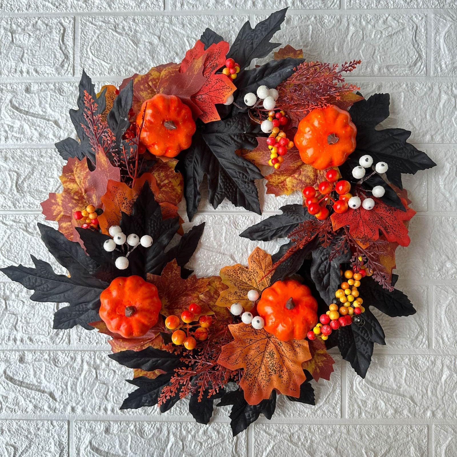 Couronne d'été artificielle pour porte d'entrée - Couronne d'automne rustique avec citrouille, rose, baies - Feuilles mélangées - Couronne de porte d'automne pour Halloween, Thanksgiving - Intérieur Couronne d'été artificielle pour porte d'entrée - Couronne d'automne rustique avec citrouille, rose, baies - Feuilles mélangées - Couronne de porte d'automne pour Halloween, Thanksgiving - Intérieur
