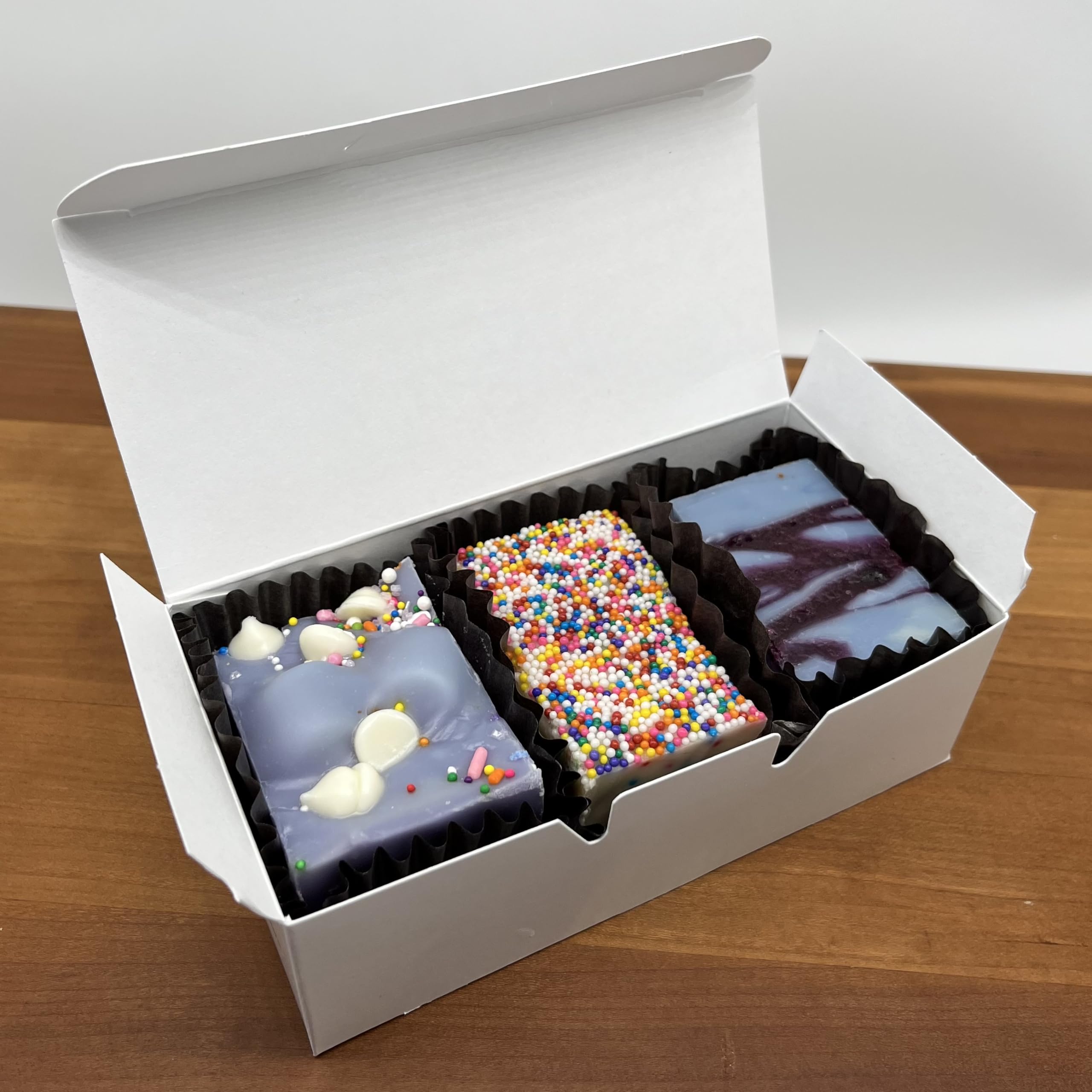 Candy Town USAHandcrafted Gourmet Fudge-3 Piece Gift Box-Unicorn Poop, Birthday Cake, Huckleberry-3/4 pound - Small Batch, Real Butter, Gourmet Candy, Perfect for Holiday get-togethers