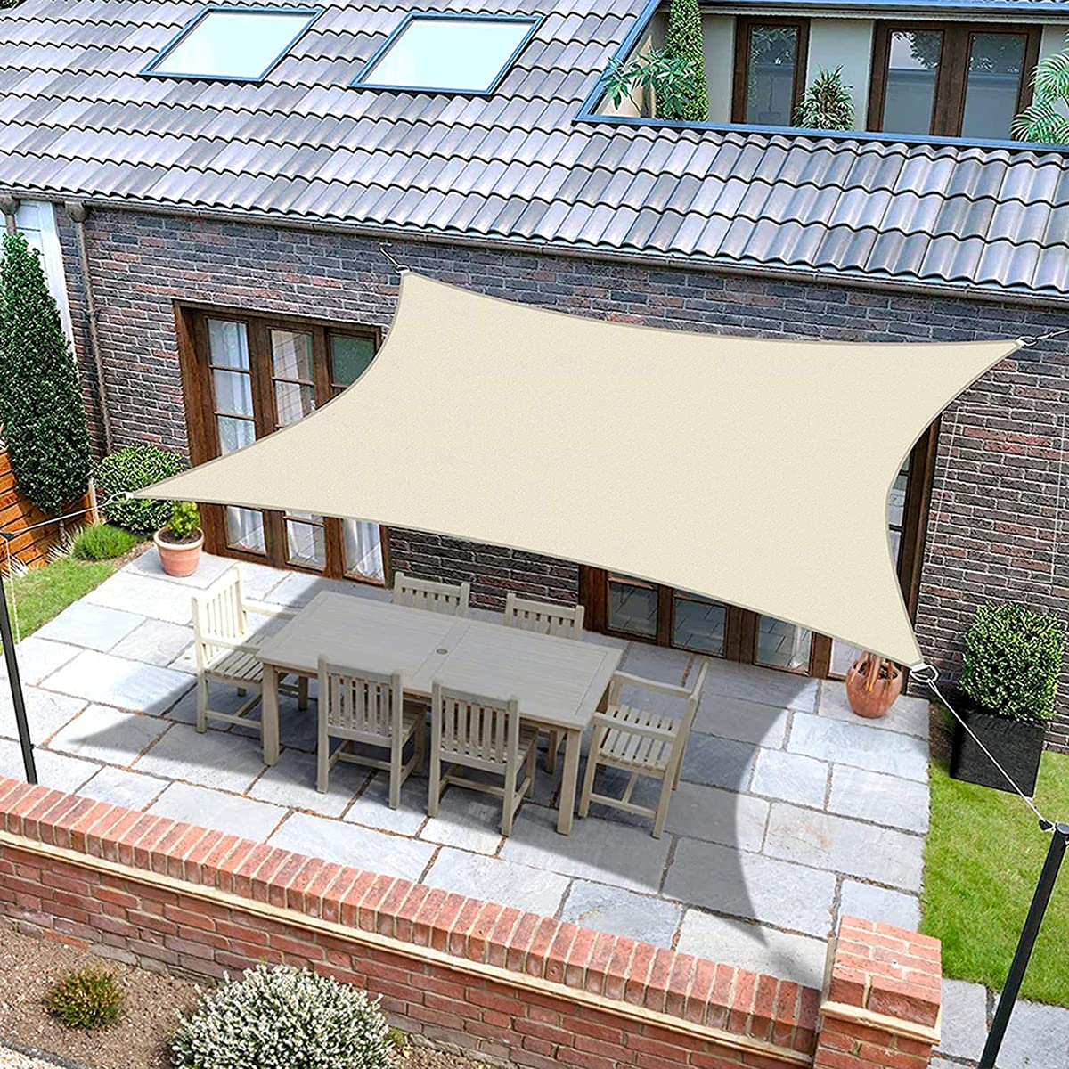 Tenda parasole 3 x 6 m, impermeabile, protezione UV 90%, rettangolare, con kit di fissaggio, per patio, balcone e giardino, protezione per tutte le stagioni
