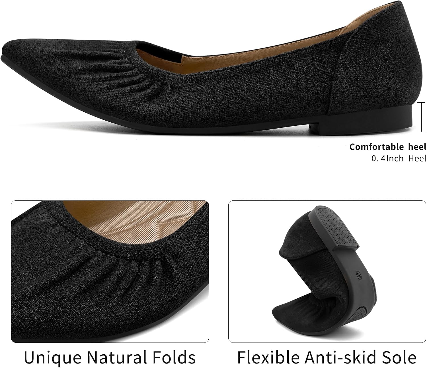 Flats for Women Dressy Comfortable: 2026 Pointed Toe Soft Suede Ballet Flat Slip On Casual Shoes for Work Office Walking