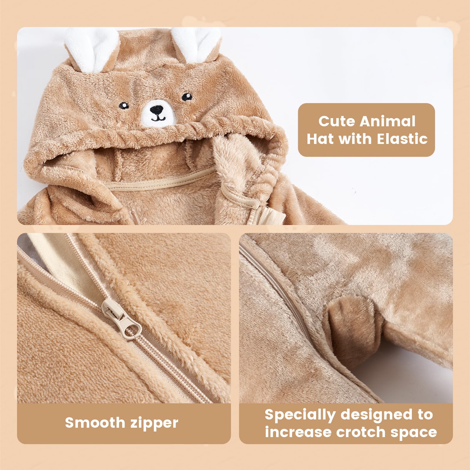 WYTbaby Combinaison de neige en polaire chaude pour bébé - Grenouillère à capuche pour nouveau-né garçons et filles de 0 à 12 mois