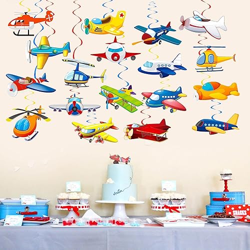 Miniatura 9 de Remolinos colgantes para avión, decoración de fiesta de cumpleaños, helicóptero, remolinos de papel de aluminio, serpentinas de techo para avión,
