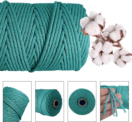 Miniatura 10 de Cuerda de macramé de algodón natural grueso de 0.118 in x 109 yardas, cuerda de algodón torcido de 4 hebras para macramé suave, color natural, hecho