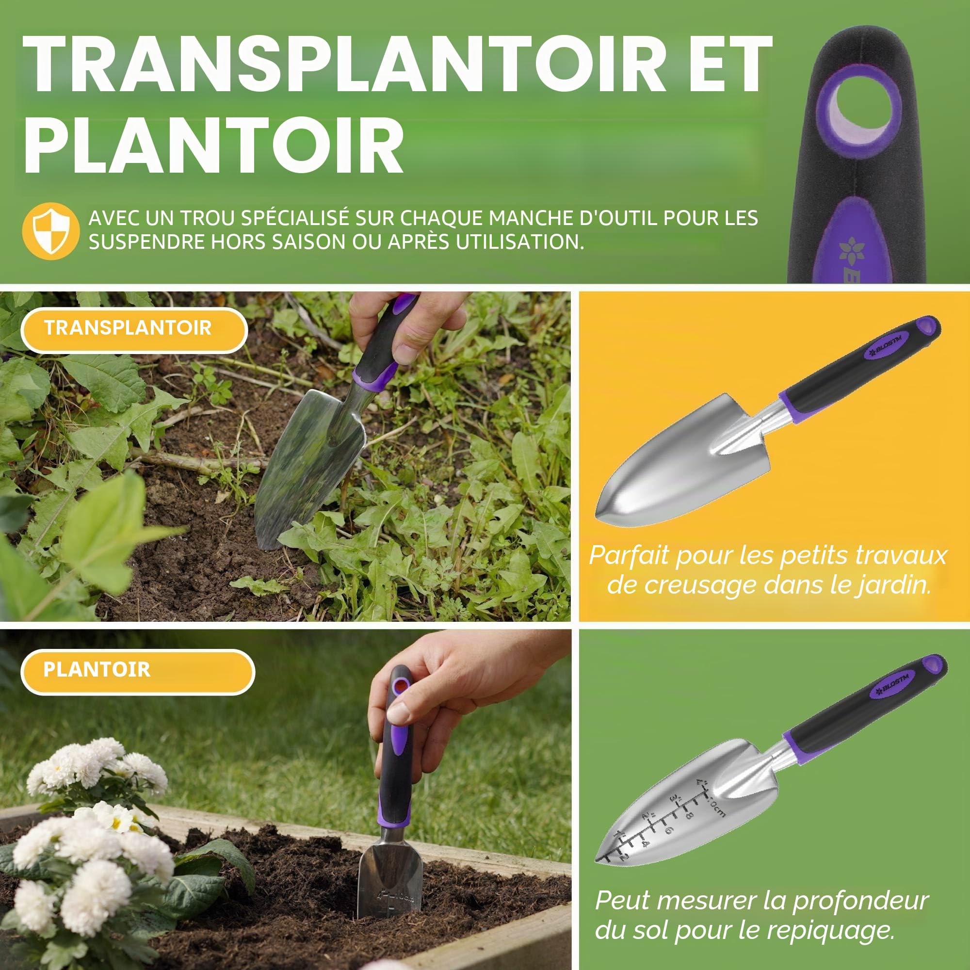 BLOSTM Ensemble d'outils de jardinage 11 pièces – Kit d'outils de jardin robustes avec sac fourre-tout imperméable – Truelle de jardin antirouille avec poignées ergonomiques – Cadeaux de jardinage