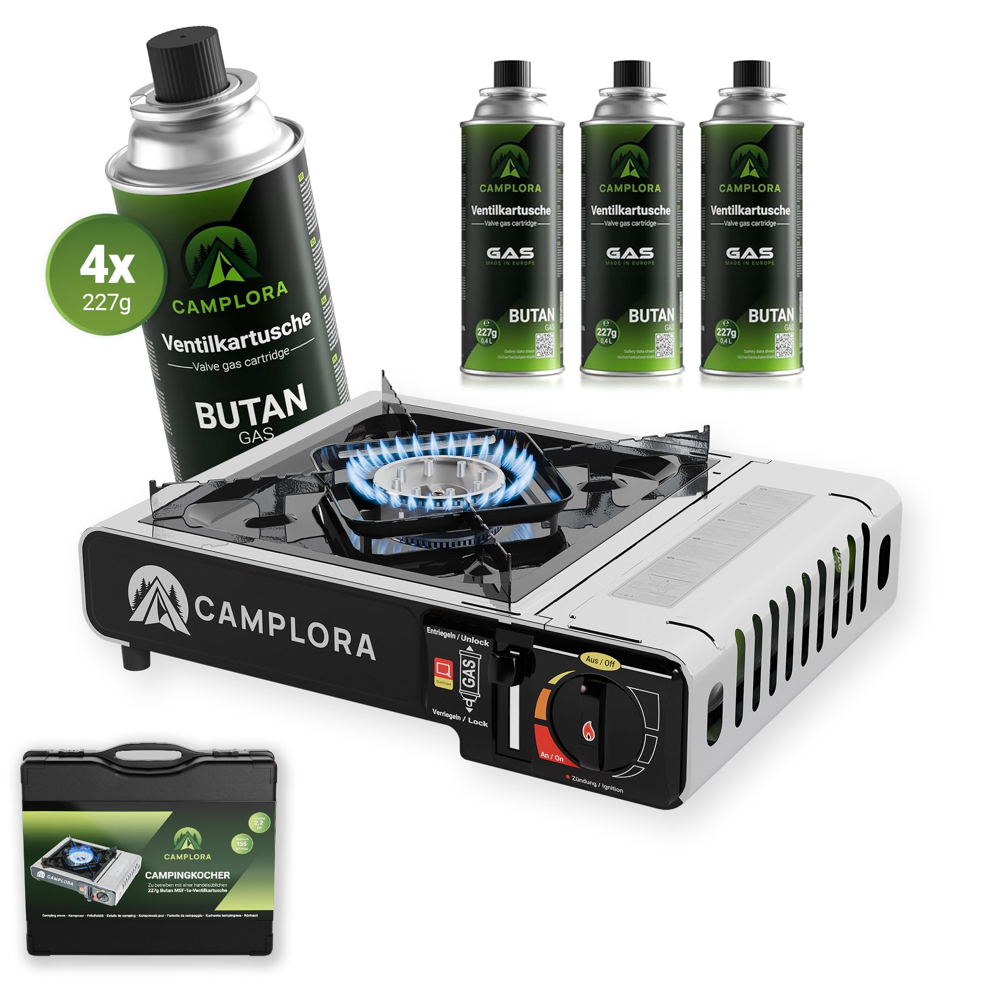 Camplora Gaskocher mit 4 Gaskartuschen