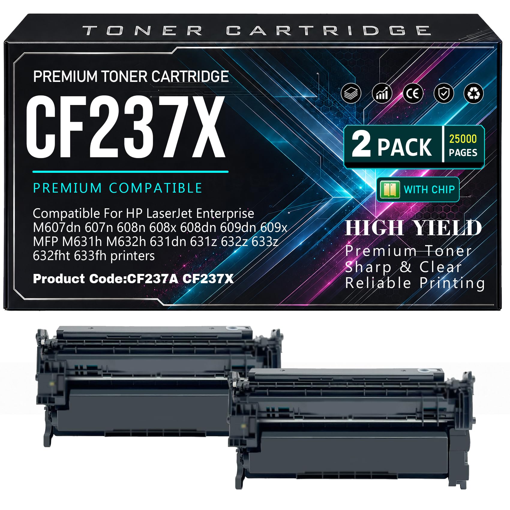 Per HP MFP M631h M632h 631dn 631z 632z 633z 632fht 633fh Cartucce toner CF237X per HP M607dn 607n 608n 608x 608dn 609dn 609x Toner con chip 25.000 pagine