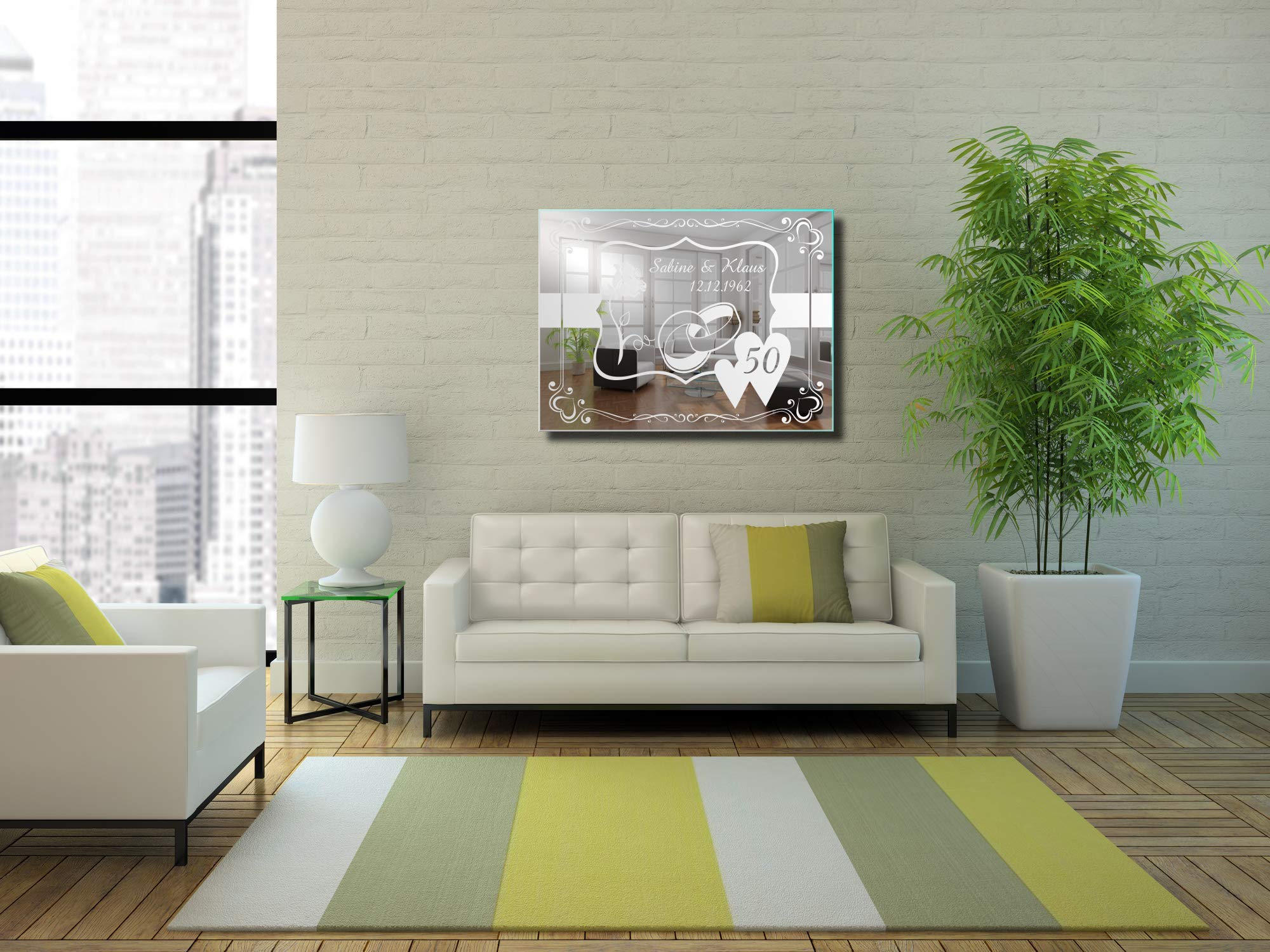 Spiegel mit Gravur zur Goldenen Hochzeit 4 ★ Wandbild ★ Hochzeitstag ★ Ehe ★ Hochzeitsgeschenk ★ 50 Jahre ★ personalisiert
