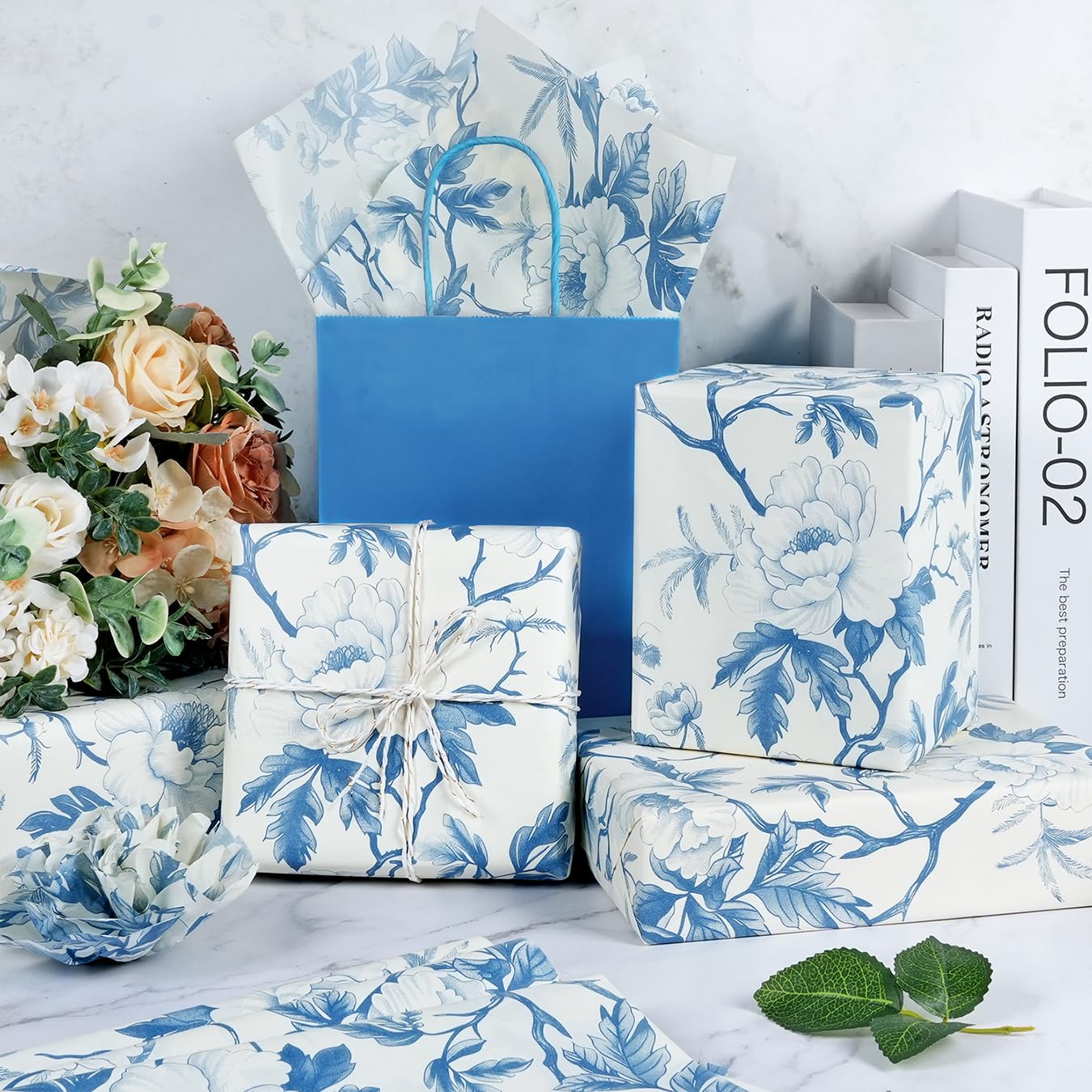 ジョンホワイト　キューピー Amazon.com: 60 Sheets Blue Floral Tissue Paper, 14