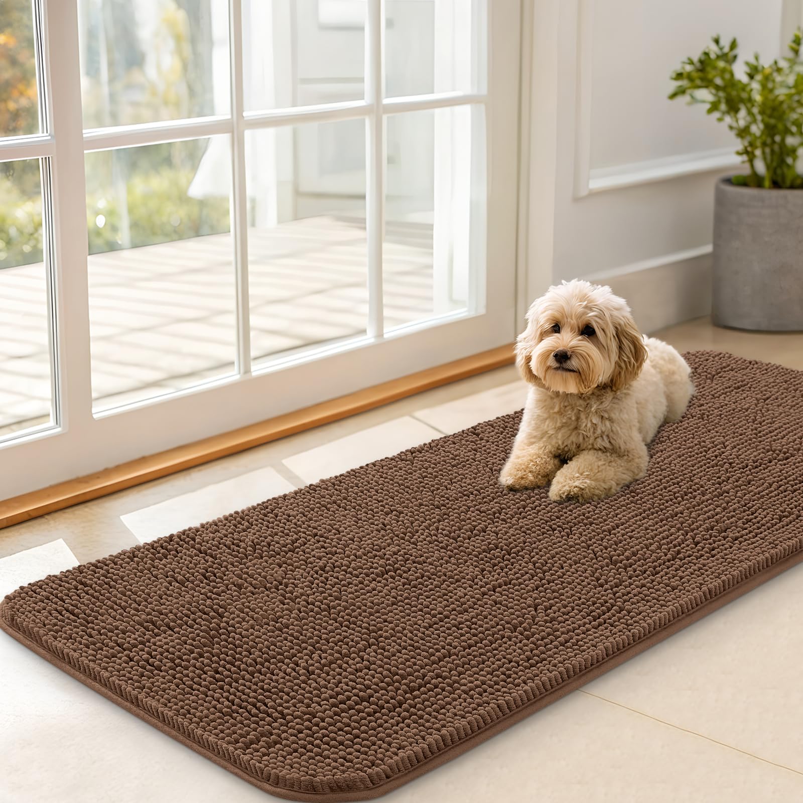 OLANLY Dog Door Mat for Muddy Paws 47x20, Super Absorbent Chenille Mud Mat