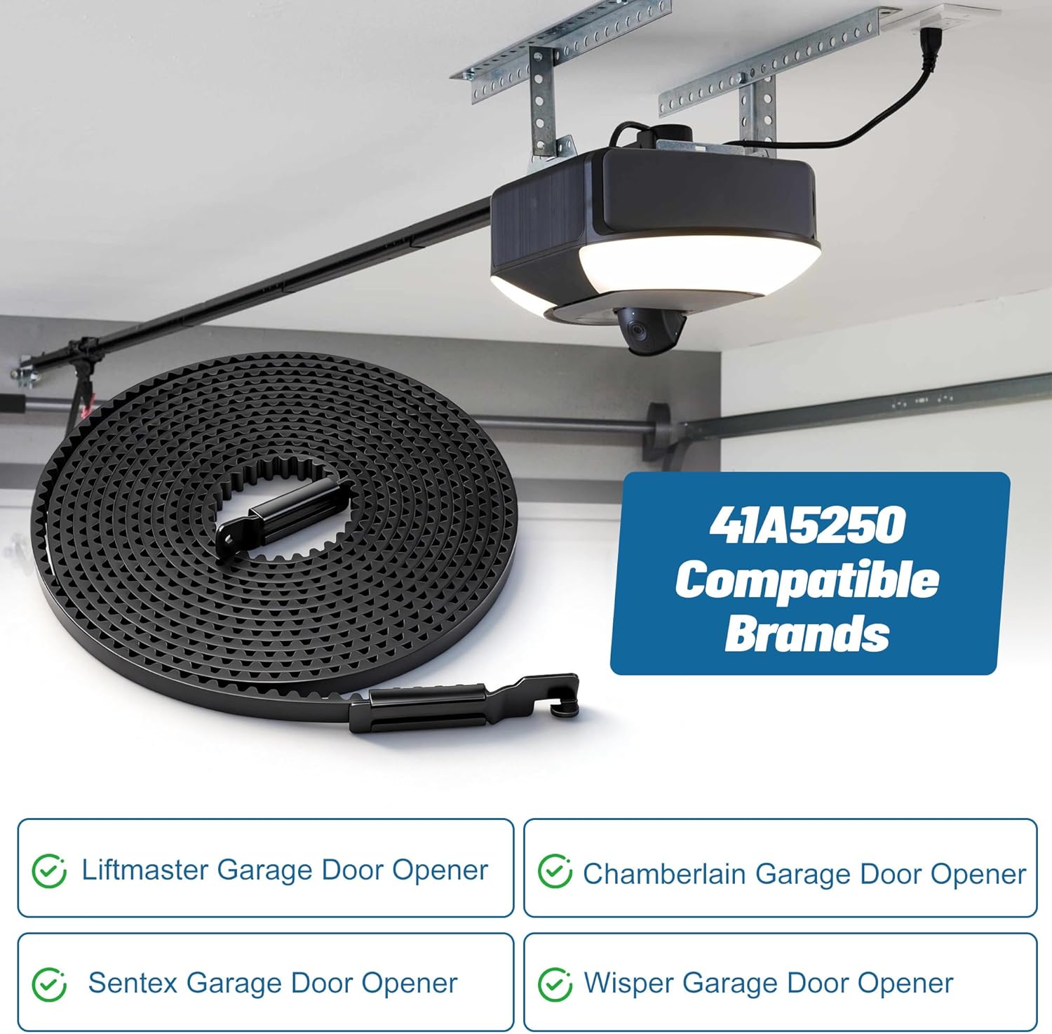 41A5250 Garage Door Drive Belt, 237" Whisper Drive Belt for 7ft High Garage Doors, Compatible with Chamberlain/Craftsman/LiftMaster Belt Drive Garage Door Opener
