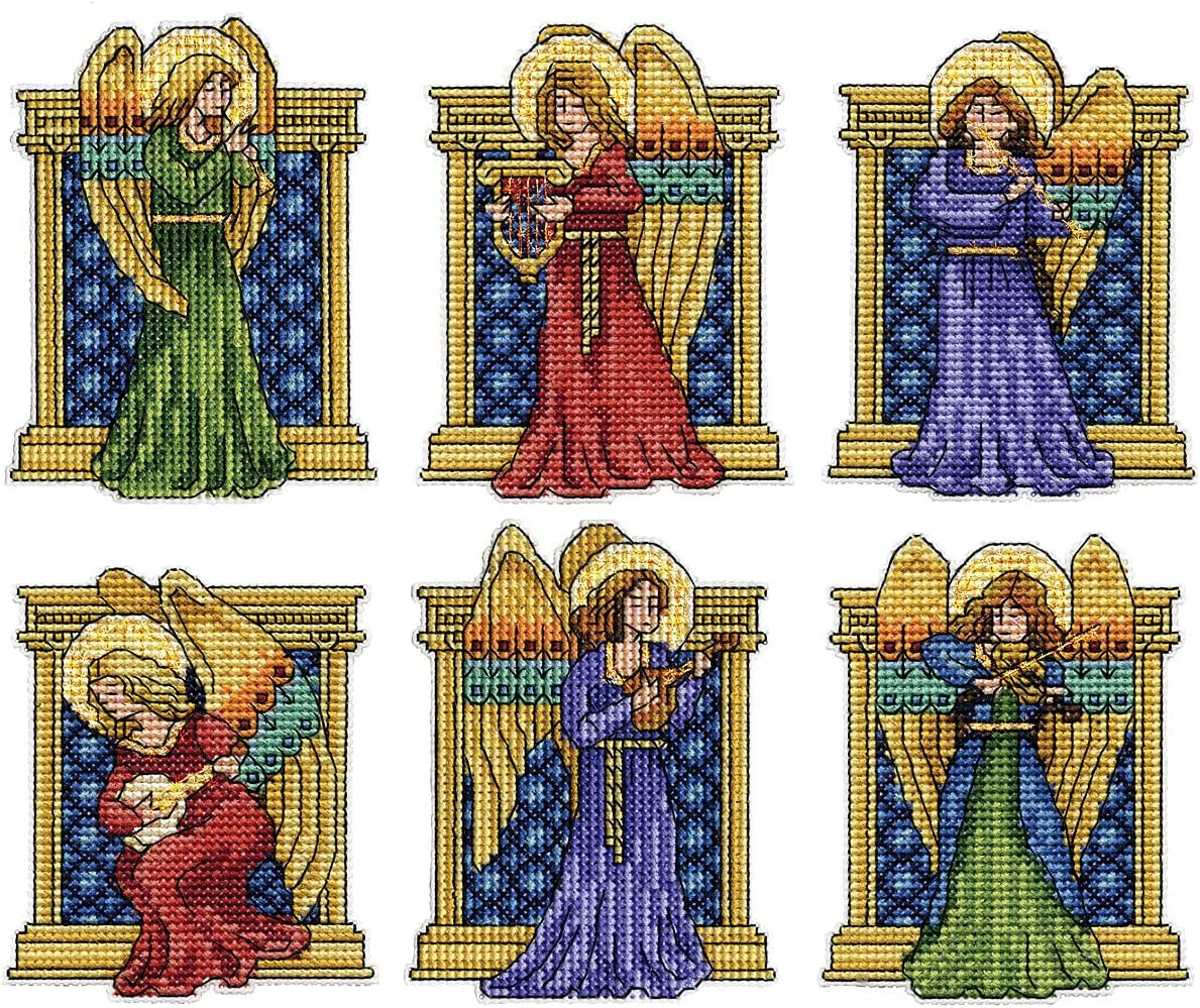 Design Works Crafts Medieval Angels Counted Cross Stitch Ornament Kit, Red, Blue, Green, Gold and More (Mixed)