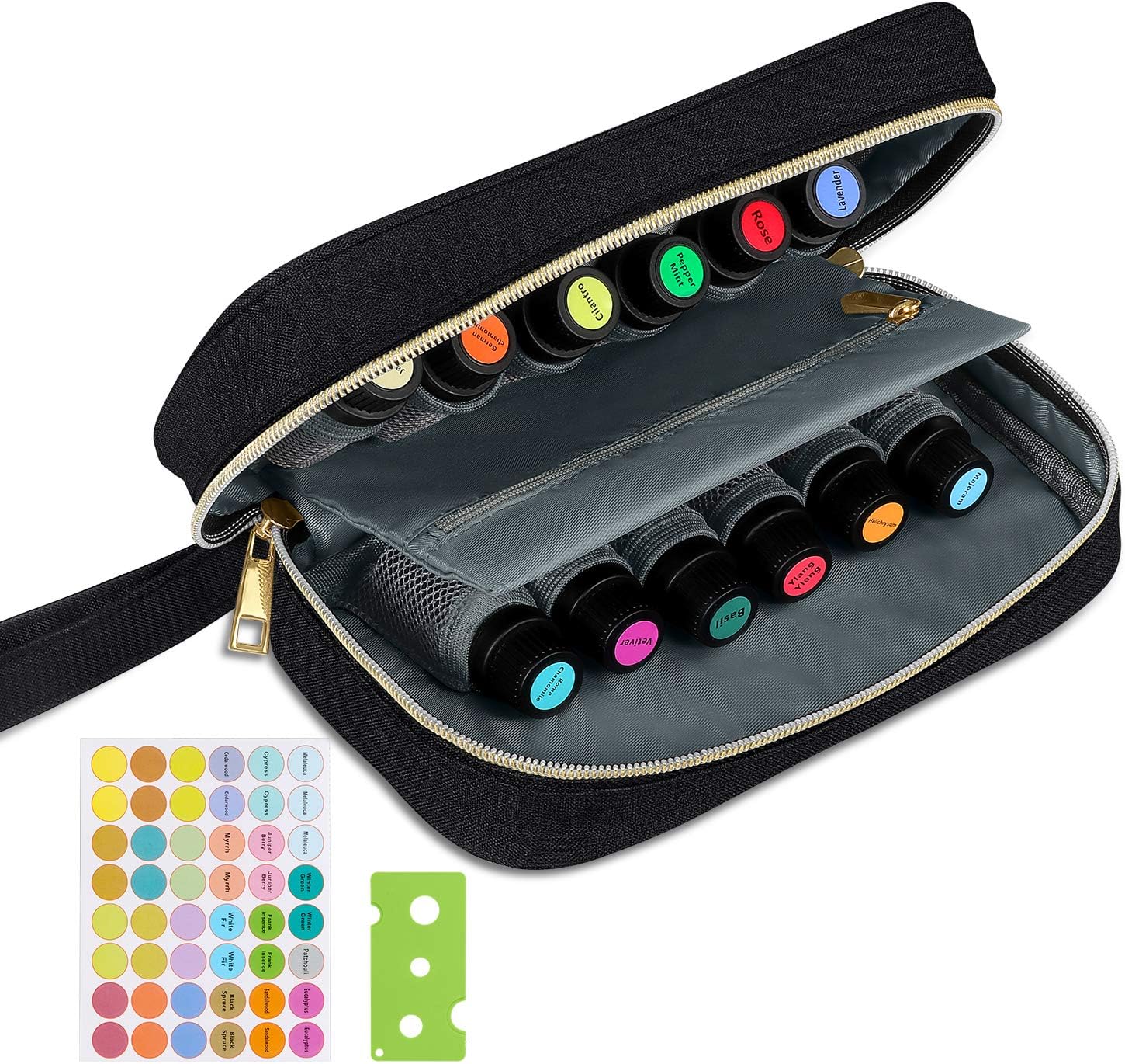 Essential Oil Carrying Case, Portable Storage Organizer Hold 12 Essential Oil Bottles (5-15ml) with Accessories (Bottles not included) - Black
