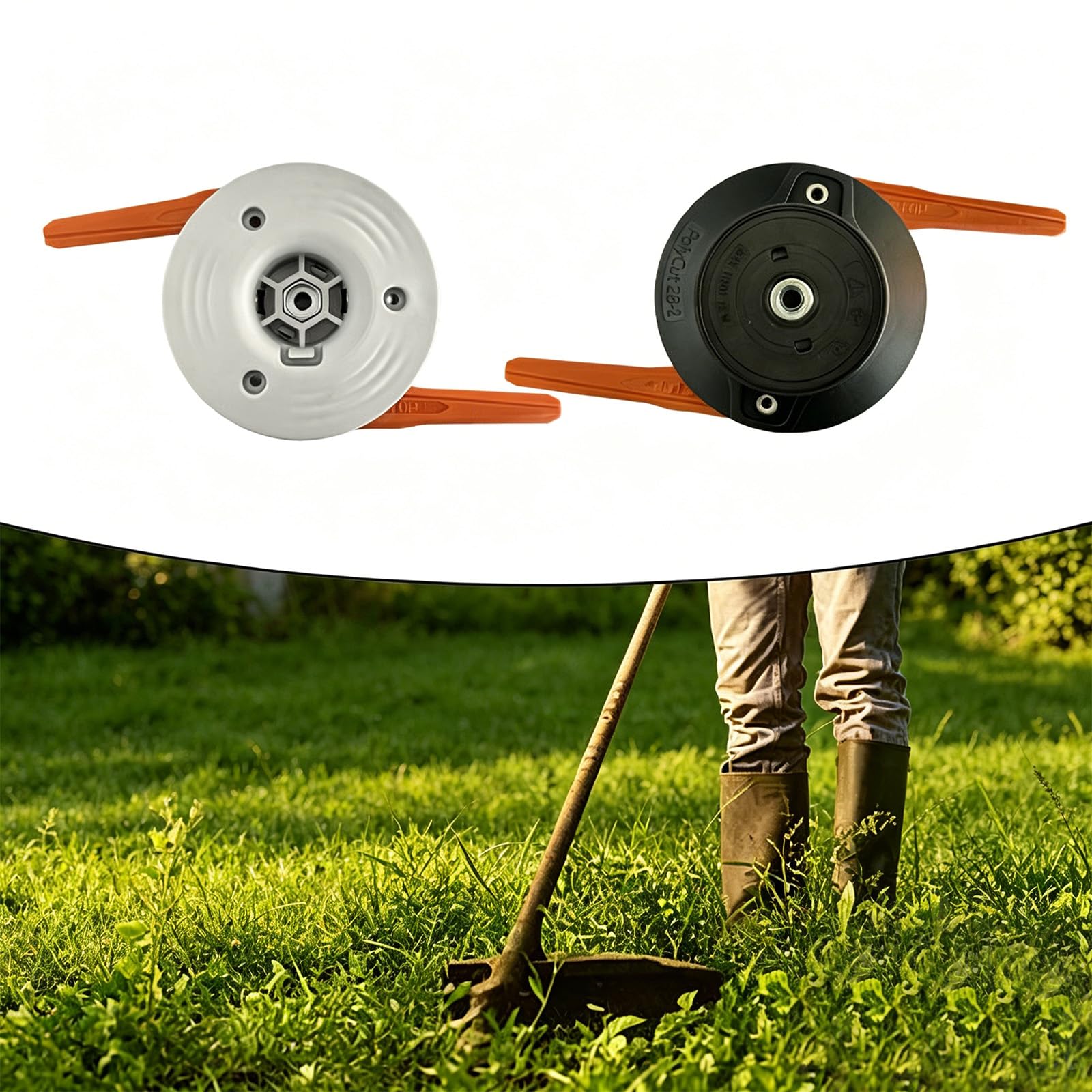 Cabezal de corte compatible con Stihl PolyCut 28-2 de repuesto premium para desbrozadora, 2 cuchillas de plástico, rosca a la izquierda, M10 x 1,0