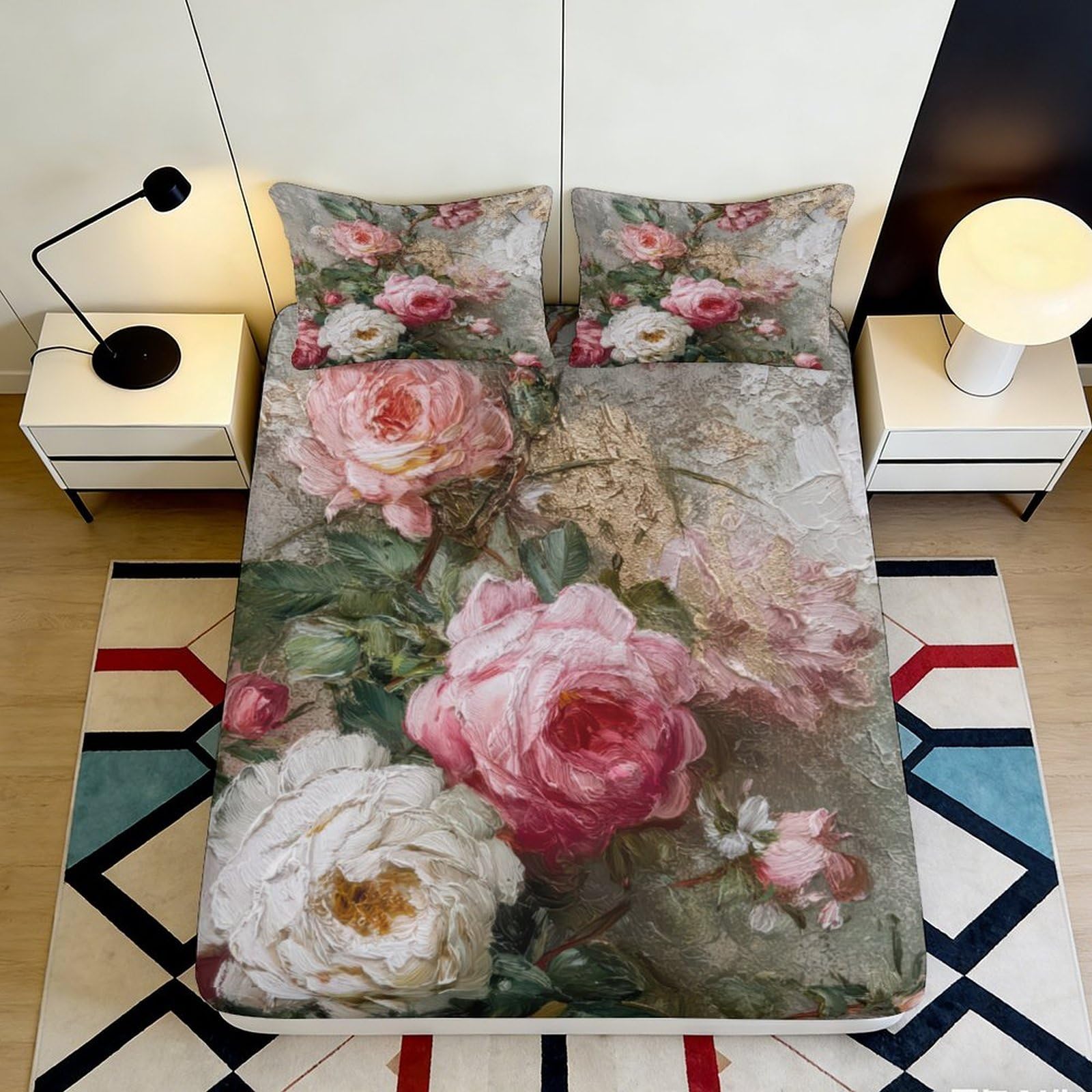 3D Printed Floral Fitted Sheet, Microfiber Soft Touch, Bed Cover for Master Bedroom, Guest Room, Wrinkle Resistant, Apartment Bedding, 115 chars 90x200x25cm