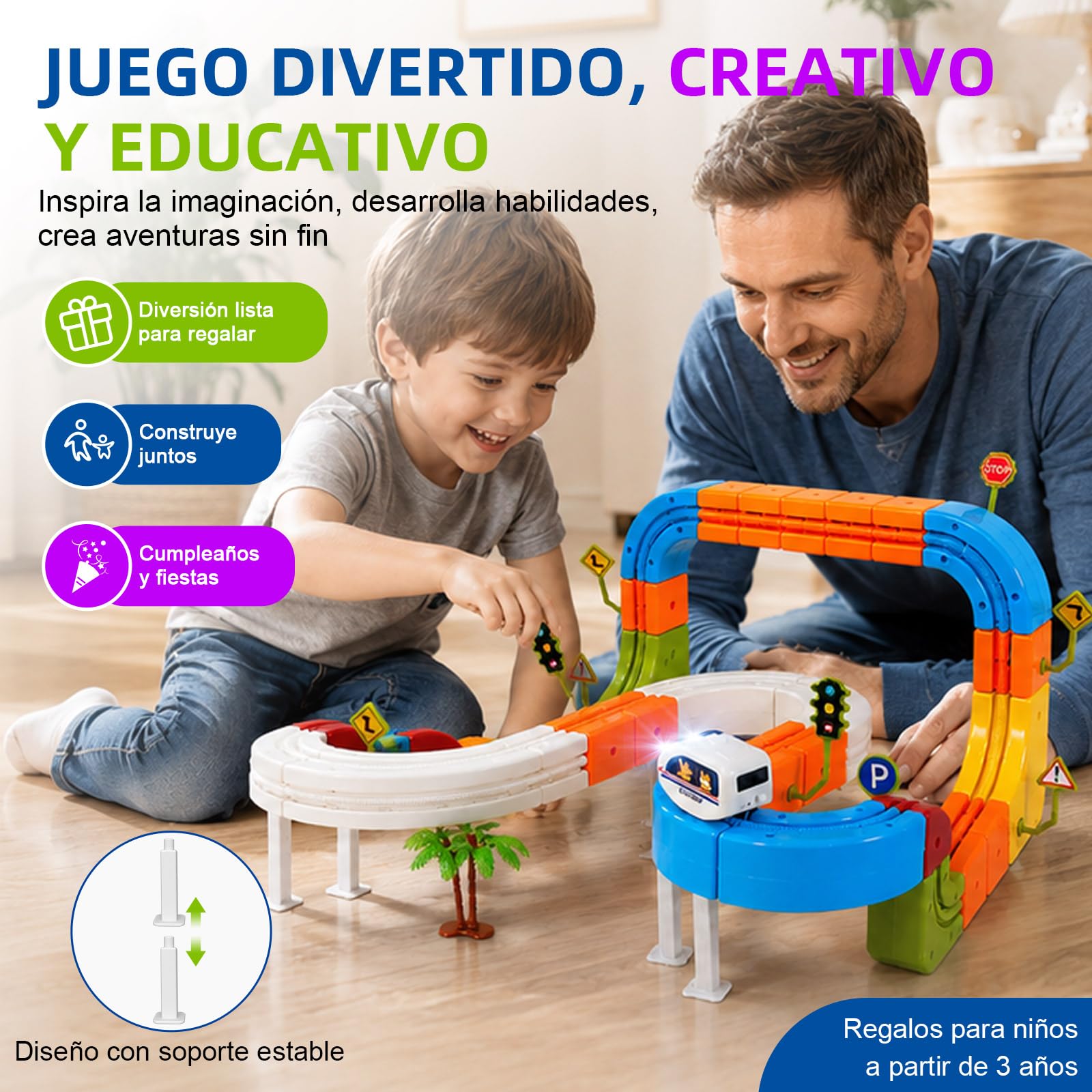 Circuito de Tren eléctrico de Cubos de 145 Piezas, Set de Tren 3D antigravedad, Juguete de vías DIY para Construir, Juguete Educativo Stem y Regalo Creativo para niños de 3 a 8 años
