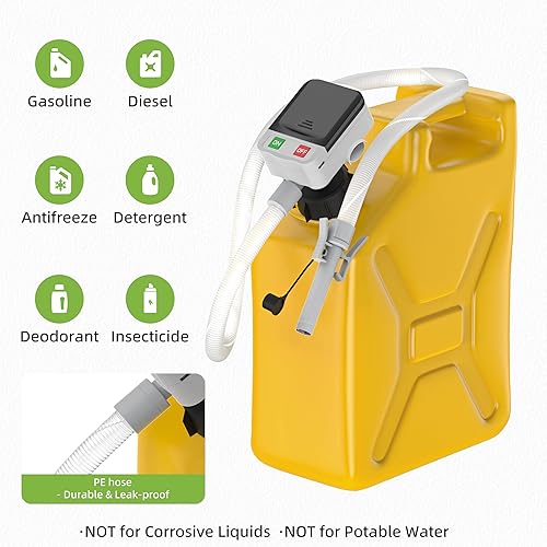 Miniatura 6 de Automatic Fuel Transfer Pump, 3.2 Gallon per Min, includes 51'' Fuel Transfer Hose & 4 Can Adapters, Battery or USB Powered, Portable Auto Shut-off
