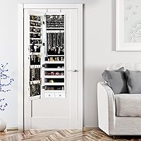 Vista 8 de Byroce - Armario de joyería de 47.5 pulgadas de alto, montado sobre la puertapared, espejo de longitud completa con almacenamiento de joyas, armario