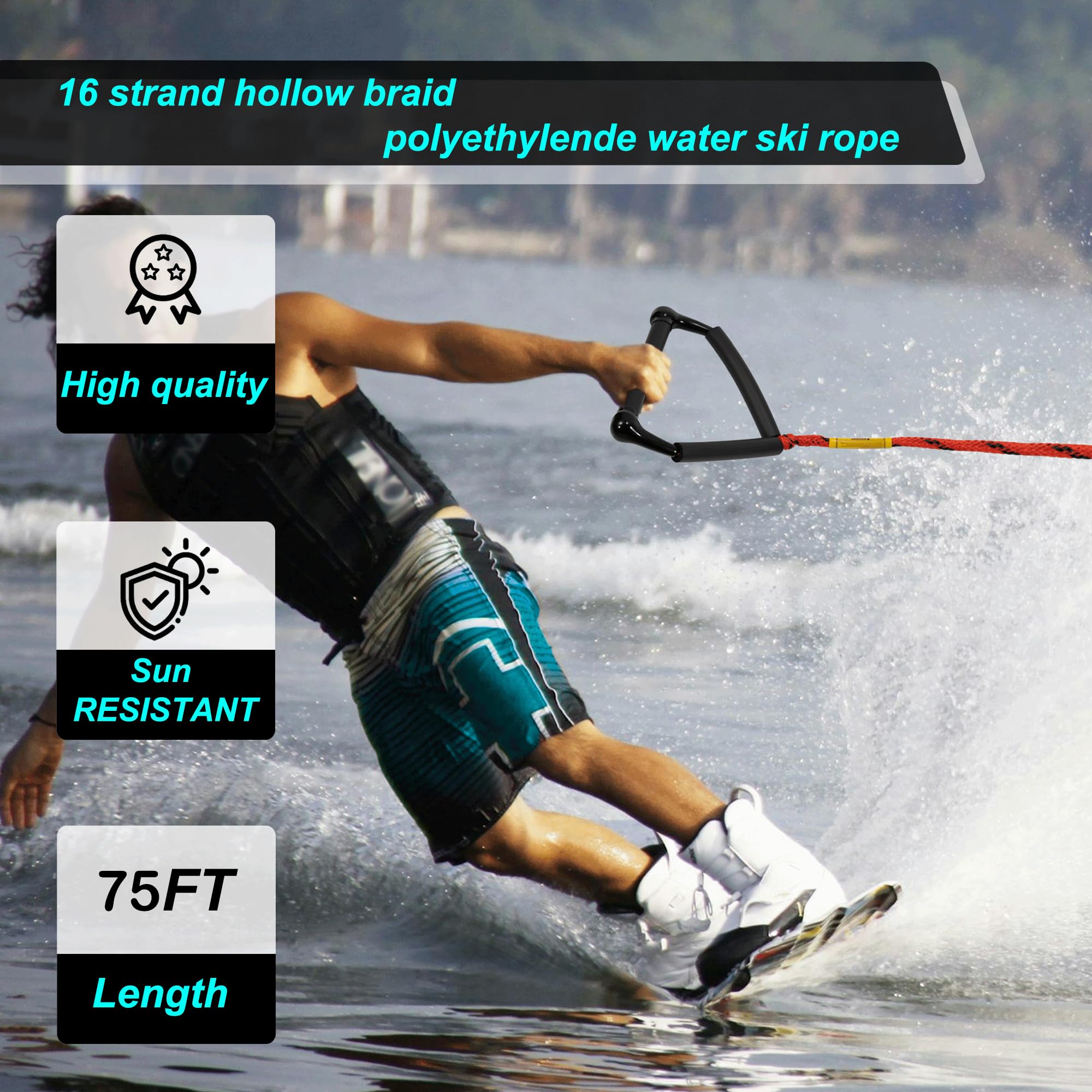 2,5 m Wasser-Seil, Wakeboard-Seil, 4 Abschnitte mit 31,5 cm ergonomischem EVA-Griff, schwimmender Griff, 1–2 Reiter-Schlauch-Abschleppseil für Schläuche – Bootsabschleppseil für Kniebrett