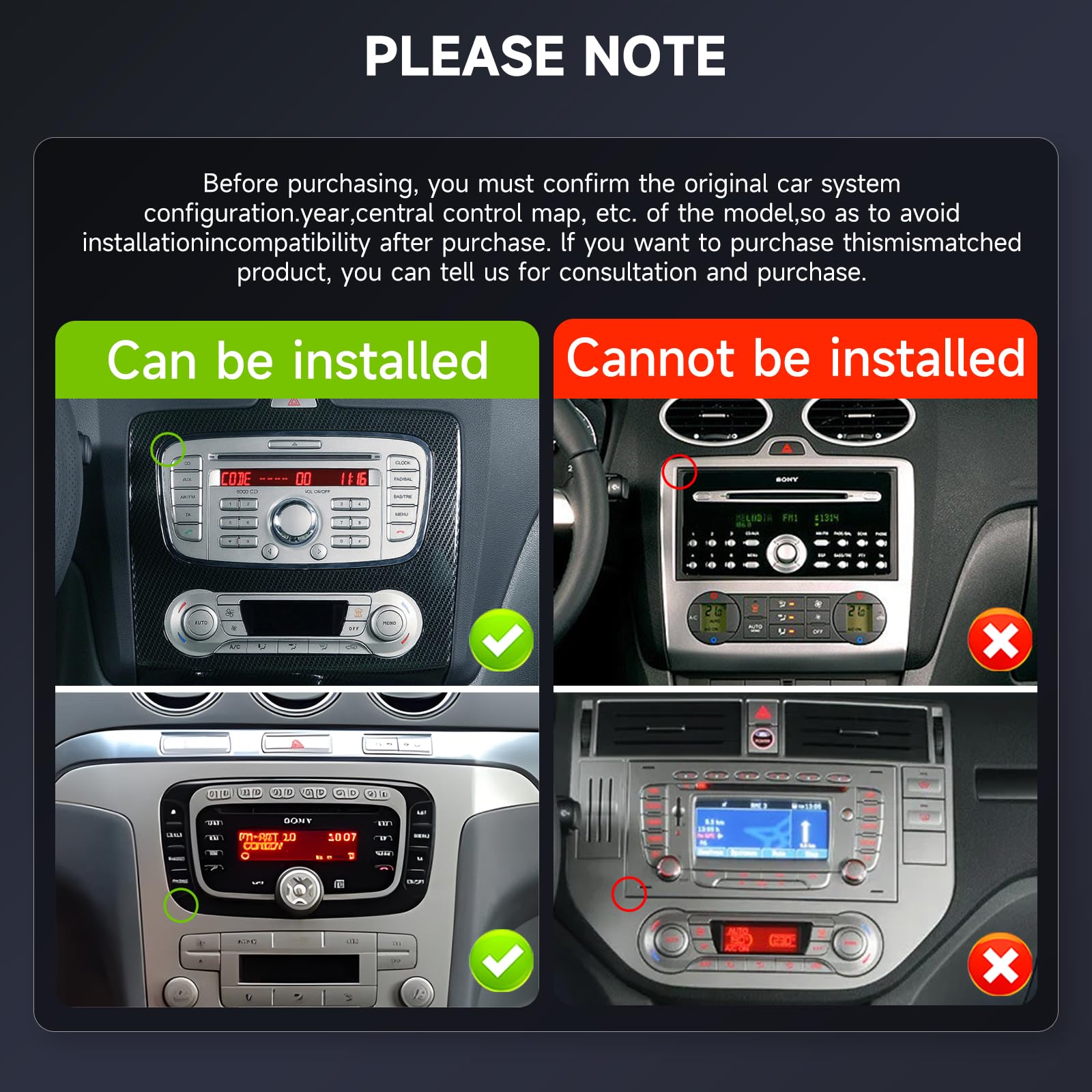 Hodozzy 6G+128G 8-Core-Autoradio für Ford Focus II mk2 Mondeo S-Max C-Max Galaxy Android Radio mit Bluetooth Navi, 2 Din 7-Zoll-Touchscreen mit Wireless Carplay Android Auto, WiFi Canbus DSP FM RDS