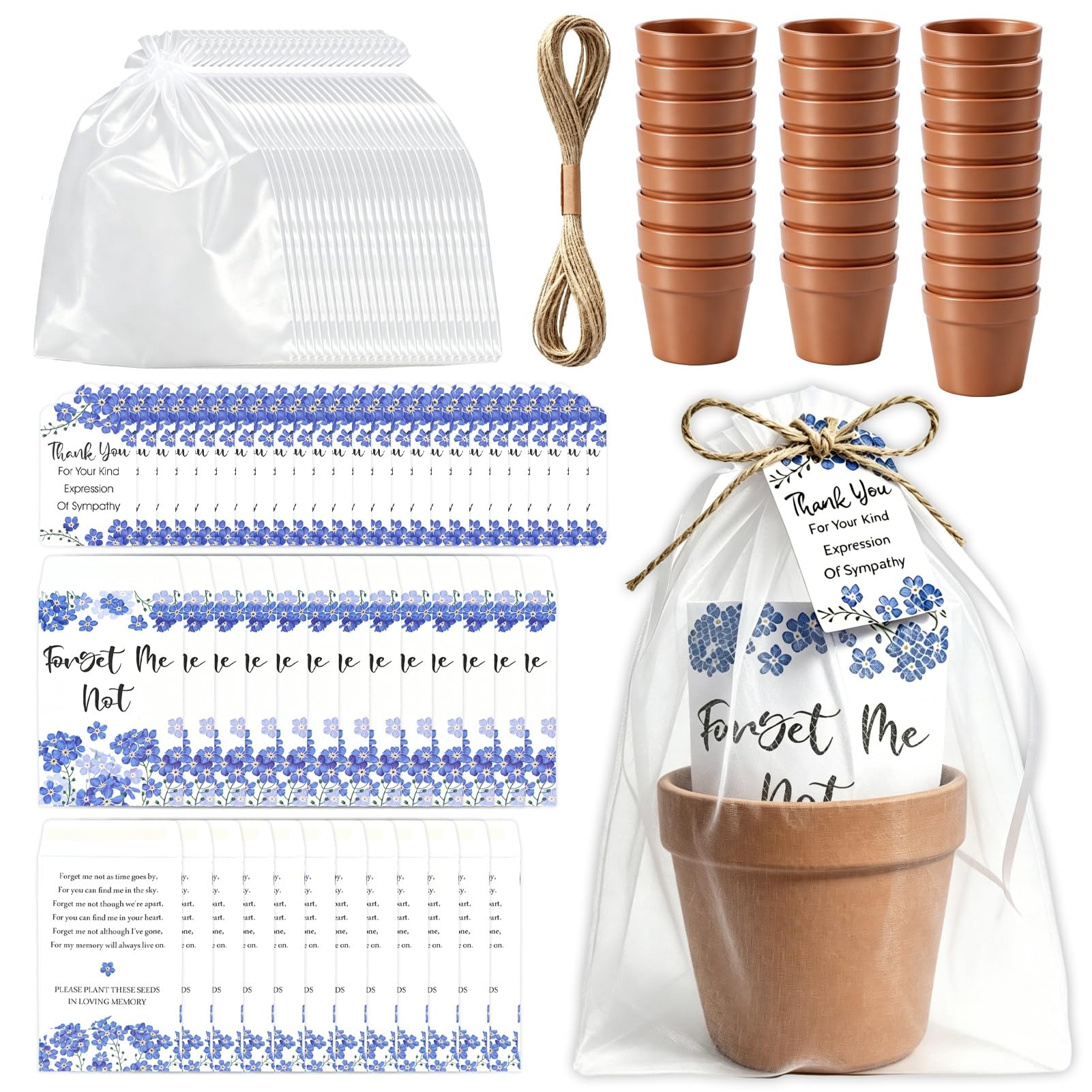 25 Sets Funeral favours for Guests Forget Me Not Seed Packets Flower Pots