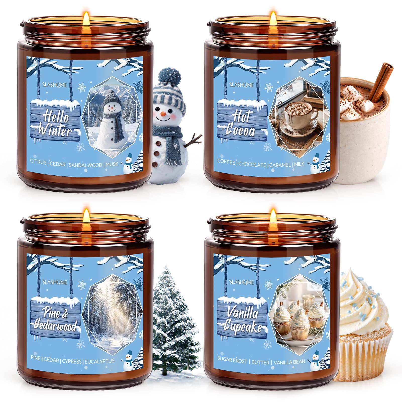 slashome Winter Scented Candles for Home, 4 Pack 28 oz Soy Wax Holiday Gift