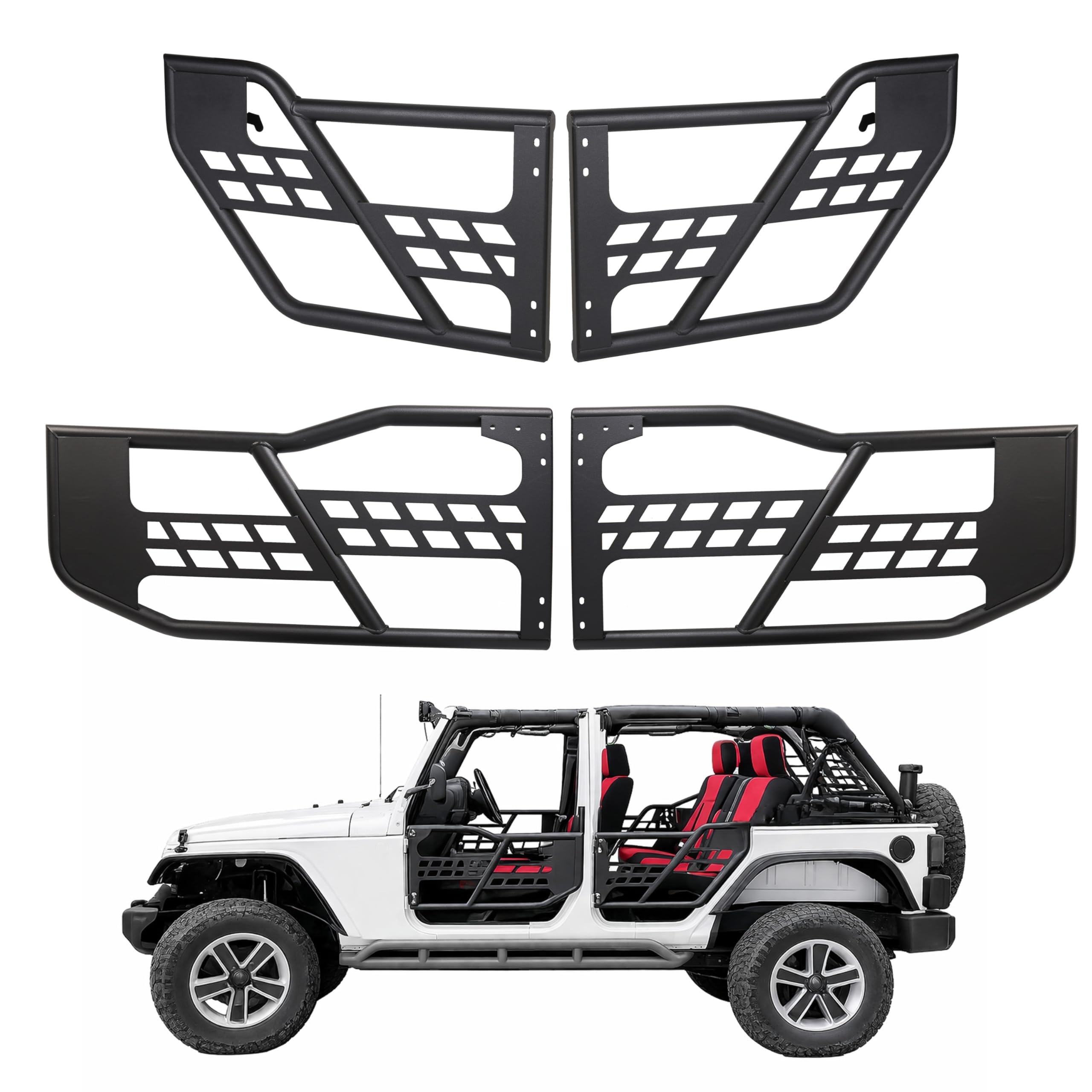 Photo 1 of ECOTRIC Jeep JK Tube Doors for 2007-2018 Jeep Wrangler JK Unlimited 4-Door Hunting Style Front & Rear Tubular Half Doors Set with Heavy-Duty Steel Tube Off-Road Trail Door