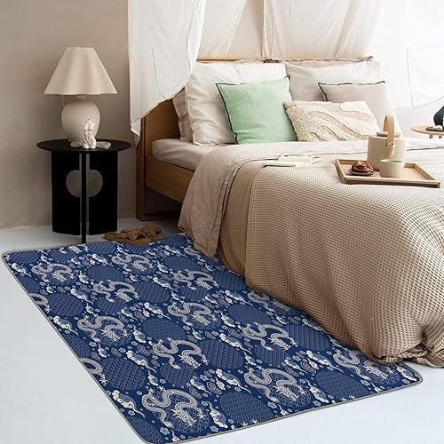 Miniatura 3 de Alfombra de dragón chino y decoración del hogar, alfombra de 4 x 5, alfombras orientales azul marino para sala de estar, dormitorio, alfombra de