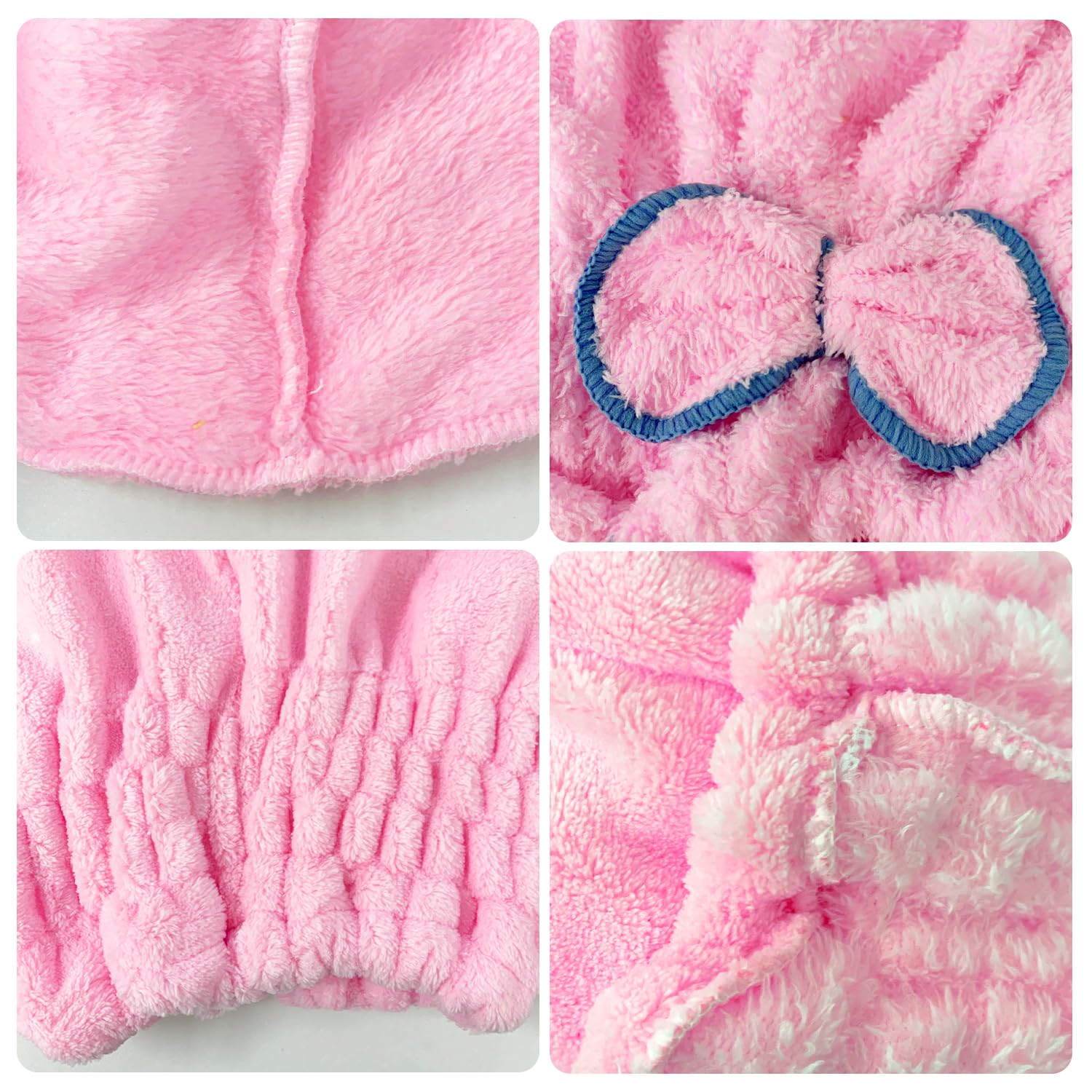 MEMOFYND 2 Asciugamani Per Capelli,2 Polsini Per Il Lavaggio Del Viso,Asciugamano Per Capelli In Microfibra,Cuffia Per Capelli Asciutti,Asciugamano Per Capelli Ad Asciugatura Rapida (Blu, Rosa)