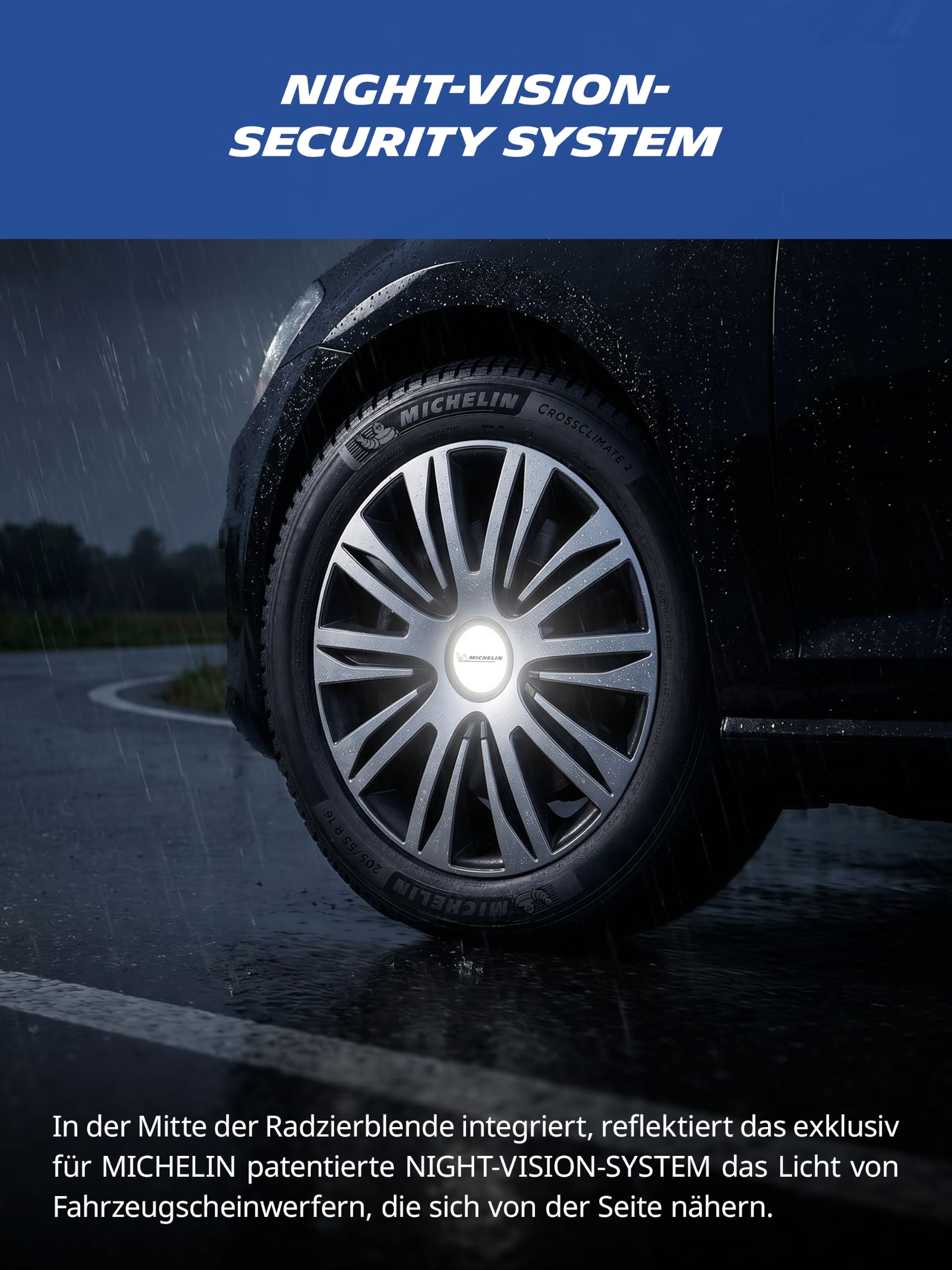 MICHELIN Copricerchi universali da 14 pollici, set da 4 pezzi, per auto, in plastica ABS, colore nero/argento