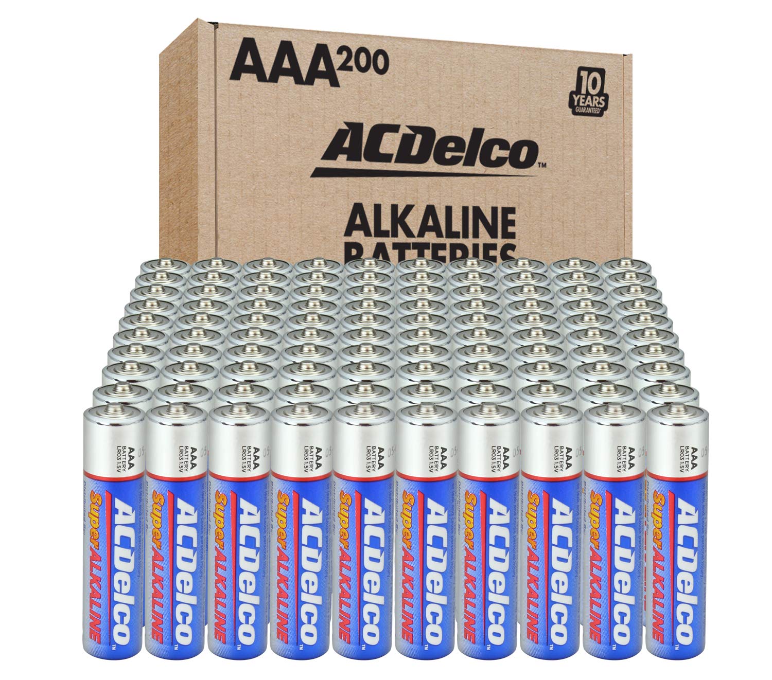 ACDelco AAA Batteries, Maximum Power Super Alkaline Battery, 10-Year Shelf Life, Recloseable Packaging, 200 Count