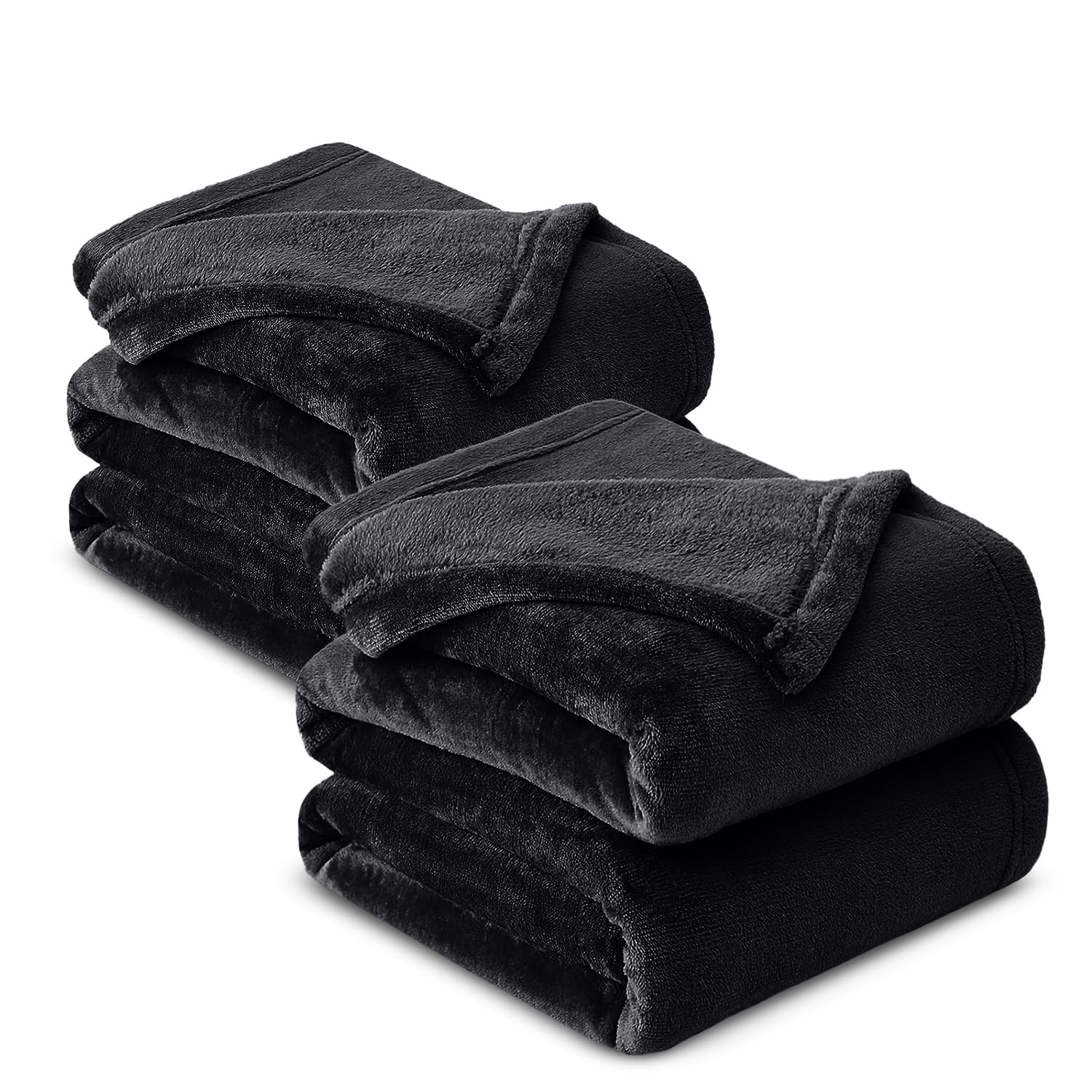 Hafaa Fleece Blanket Throw King Size XXL Pack of 2 - Fluffy Soft Warm Versatile Extra Large Cosy Throws Blankets for Bed/Sofa/Couch, Black, 270x230cm