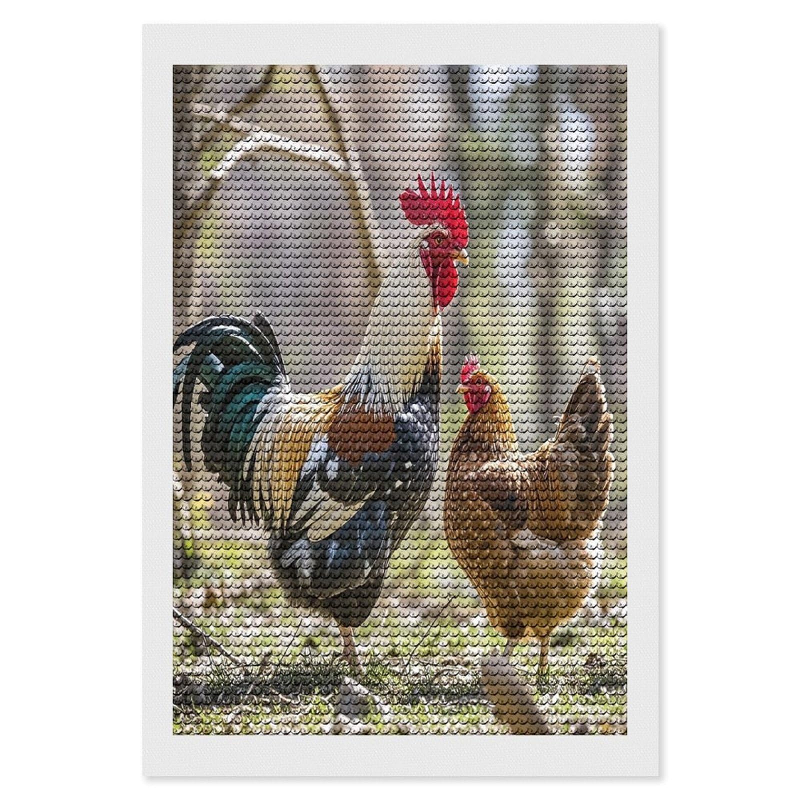 FekiLoot Rooster and Hen Diamond Painting Kits for Adults Round Paint with Diamonds Pictures Gem Art Painting Kits Personalized Diamond Art Full Drill for Beginners Home Wall Decor