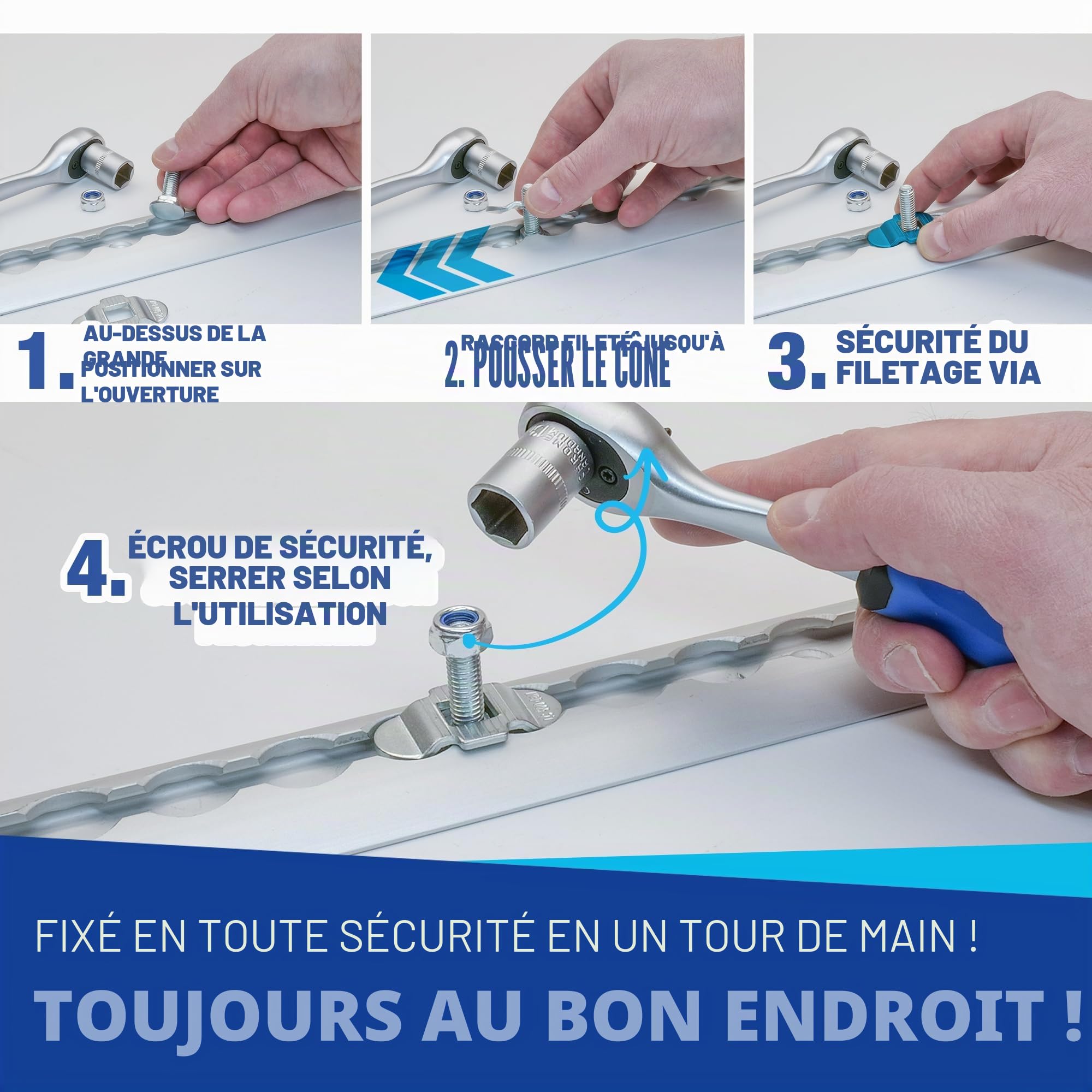 10 raccords à visser pour rail Airlin M8x45 | 500 daN Ferrure d'extrémité Raccord d'extrémité Rail d'arrimage Single