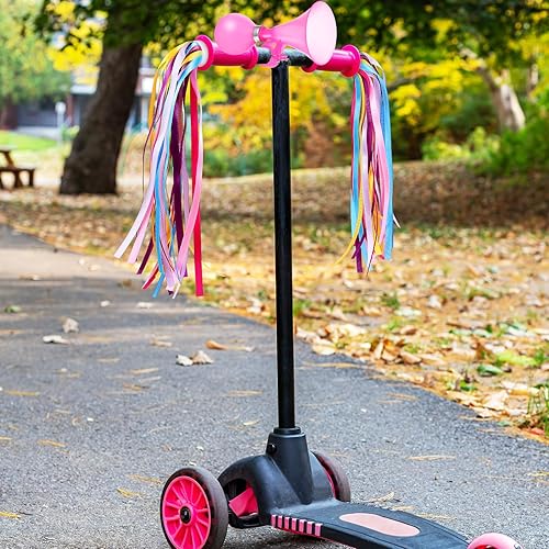 Miniatura 2 de BESPORTBLE Bocina de bicicleta para niños con serpentinas arcoíris, campana de bicicleta para niños y borlas en el manubrio, accesorios de bicicleta