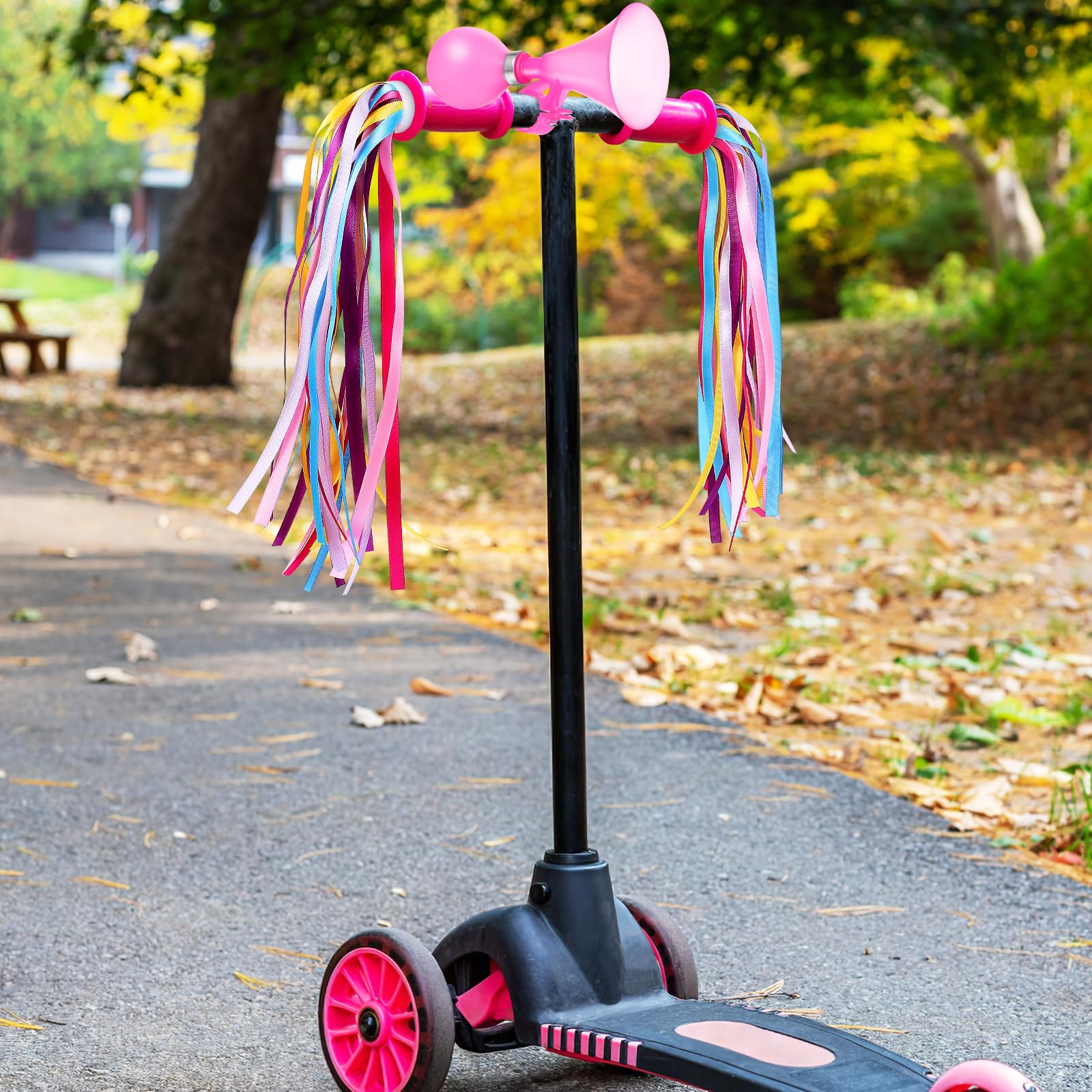 BESPORTBLE Kids Bike Horn with Rainbow Streamers, Children's Bicycle Bell and Handlebar Tassels, Fun and Safe Bike Accessories for Girls or Boys, 5.90 X 2.75 X 2.75 Inches, Pink
