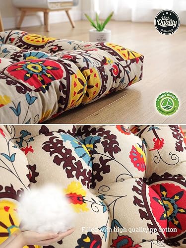 Miniatura 10 de Cojines redondos bohemios de 22 x 22 pulgadas, de lino y algodón suave, estilo bohemio, para yoga, mandala, meditación, tatami, cojín de suelo para