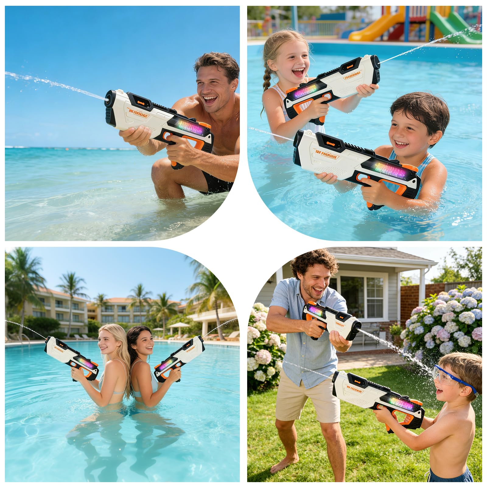Pistola ad Acqua Elettrica Fucile Ad Acqua Automatico Pistole ad Acqua Autoadescanti con luci Effetti Sonori Electric Water Gun Giocattolo Blaster ad Acqua per Feste Estive Giardino Piscina Spiaggia