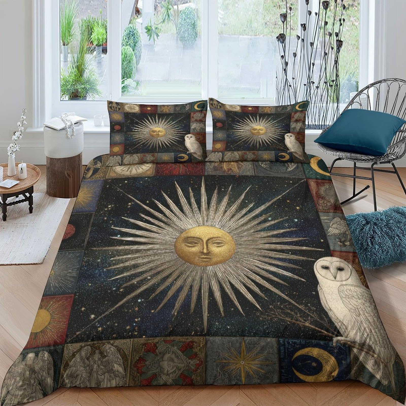 Ctjqhvkz Style-3 3D Printed Sun Moon Fitted Sheet Microfiber Soft Breathable Owl Star Mattress Cover For Bedroom Guest Room Decor Single（135X200cm）