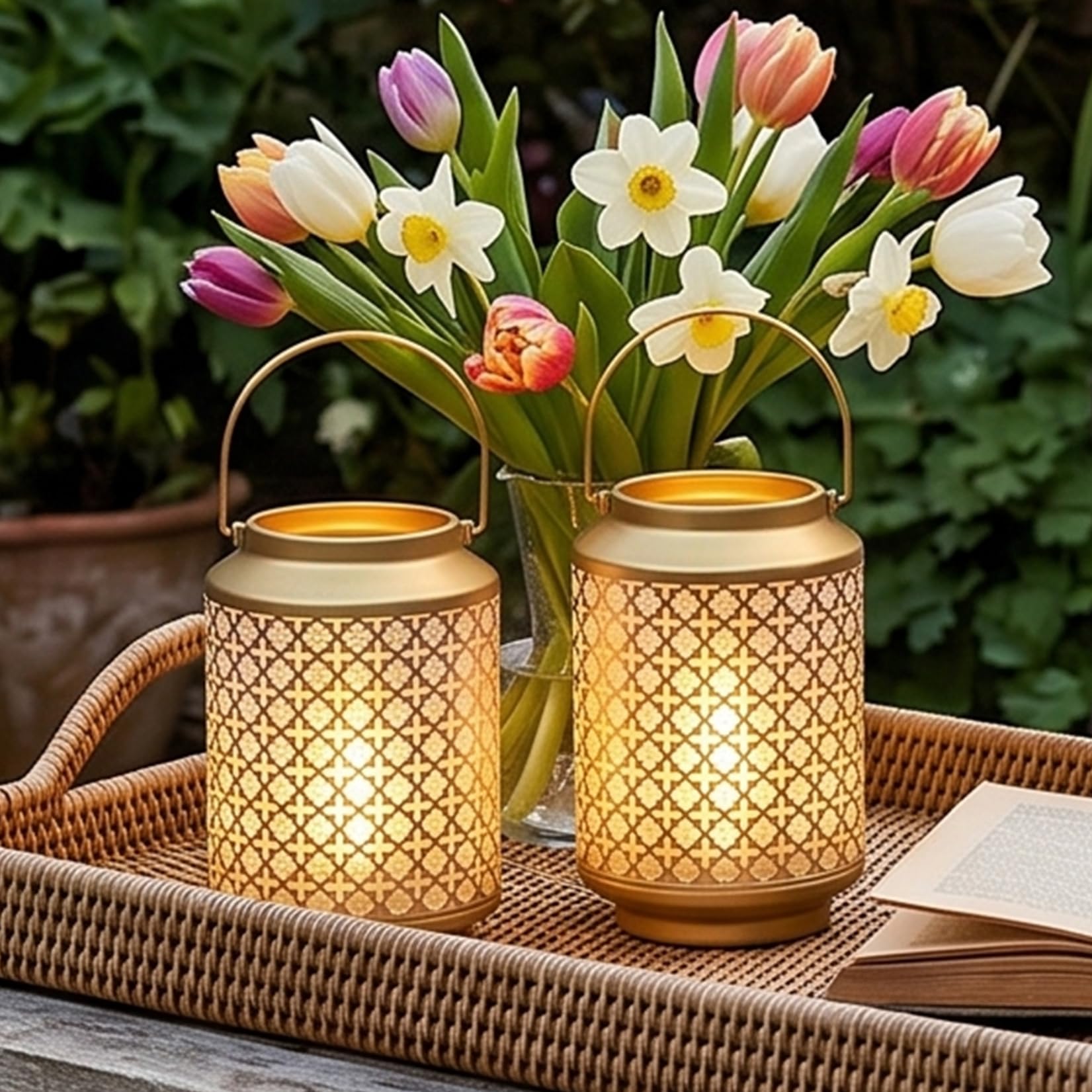 TRIROCKS Set di 2 lampade a batteria alte 17 cm Lampada decorativa a batteria in metallo con lampadina a LED per casa, soggiorno, matrimoni, feste, in patio, esterni, interni(oro)