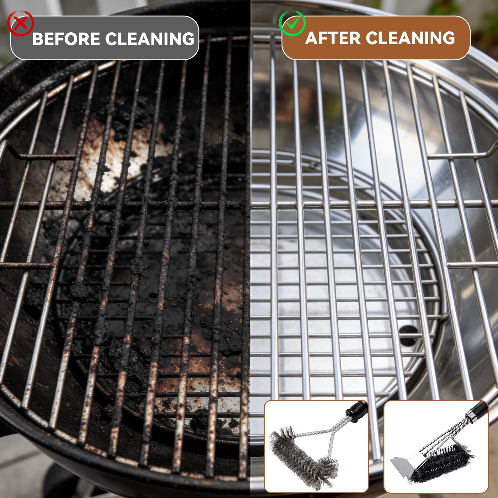 2 cepillos para parrilla con raspador, cepillo de limpieza para parrilla, accesorios para parrilla de carbón de gas
