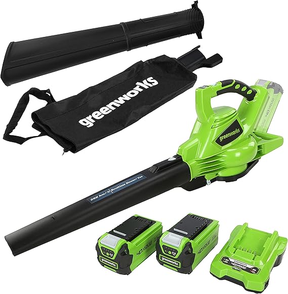 Greenworks Aspiratore Soffiatore Foglie a Batteria 2 in 1 GD40BVK2X, Li