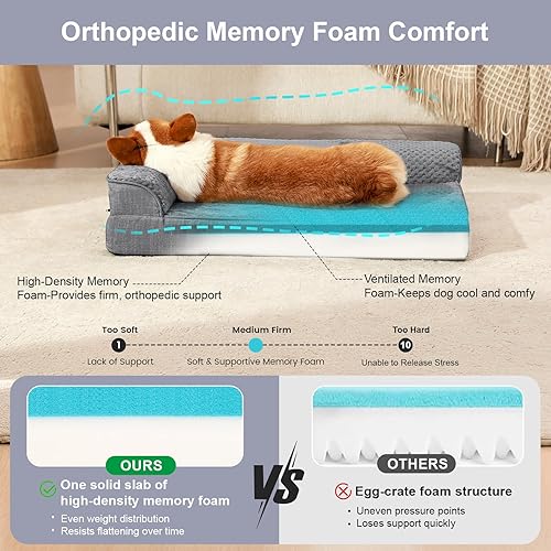 Miniatura 5 de Cama ortopédica para perros de tamaño mediano, cama de espuma viscoelástica para perros medianos, funda extraíble lavable, parte inferior Microsuede